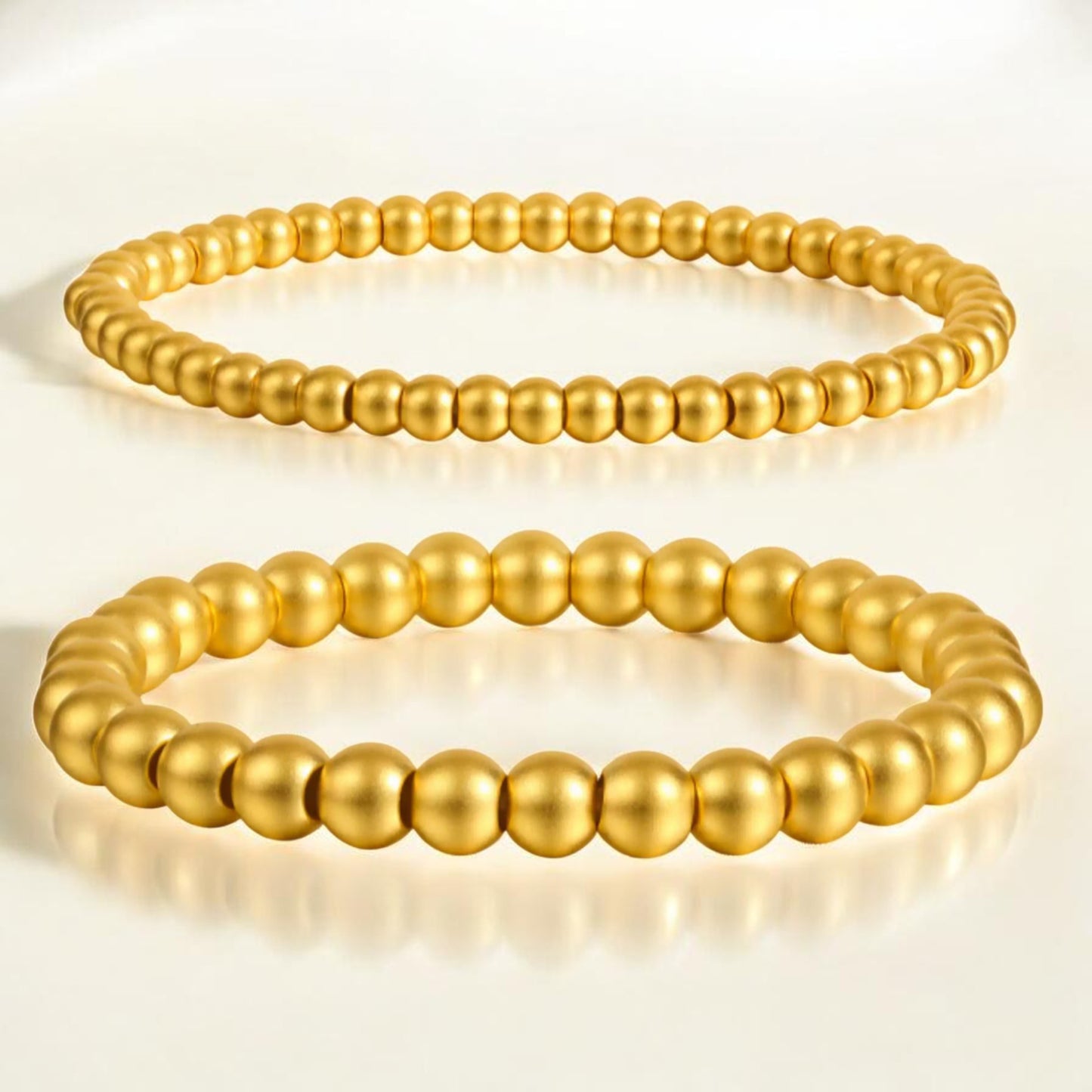 24k Pure 999 Hard Gold Frosted Matte Minimal Round Beads Bracelet