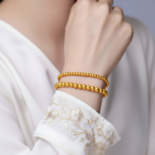 24k Pure 999 Hard Gold Frosted Matte Minimal Round Beads Bracelet