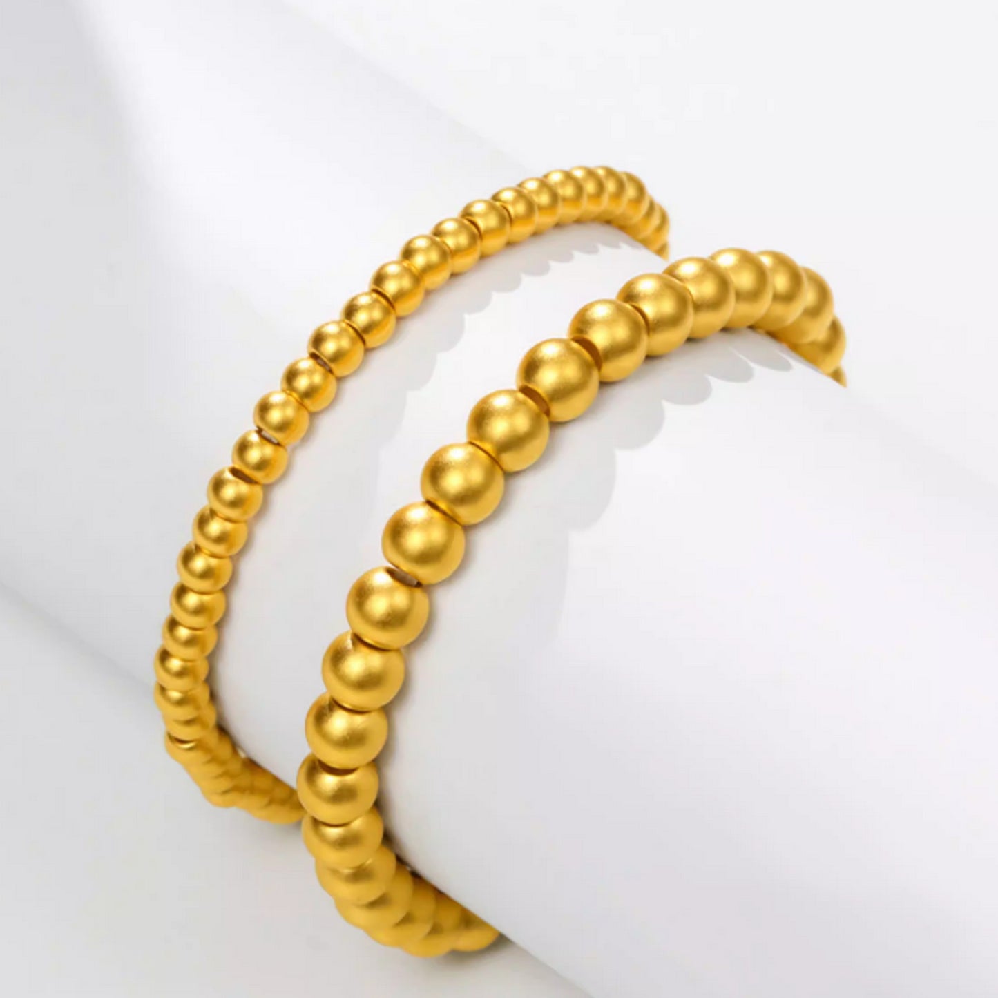 24k Pure 999 Hard Gold Frosted Matte Minimal Round Beads Bracelet