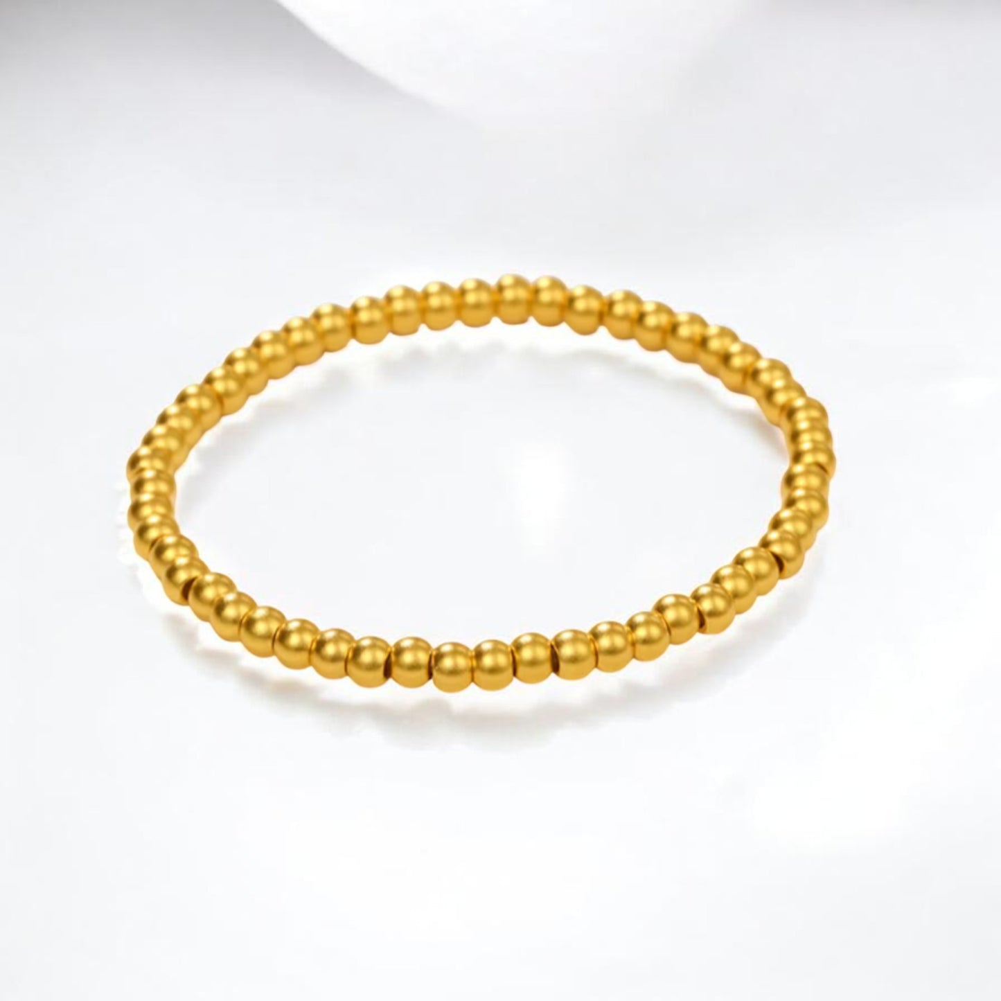 24k Pure 999 Hard Gold Frosted Matte Minimal Round Beads Bracelet