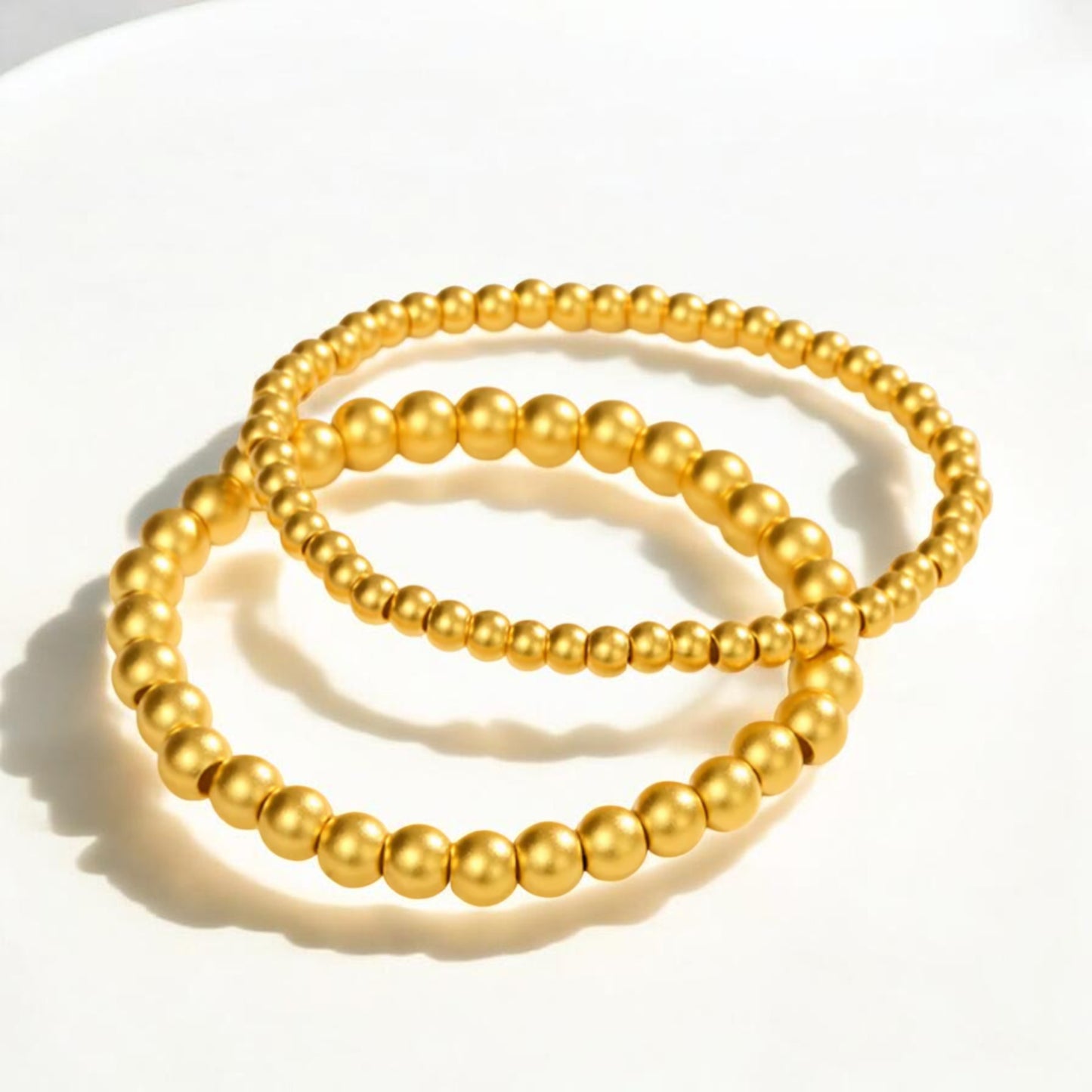 24k Pure 999 Hard Gold Frosted Matte Minimal Round Beads Bracelet