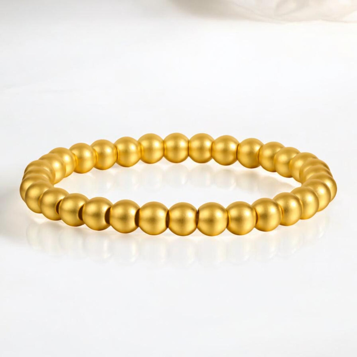 24k Pure 999 Hard Gold Frosted Matte Minimal Round Beads Bracelet