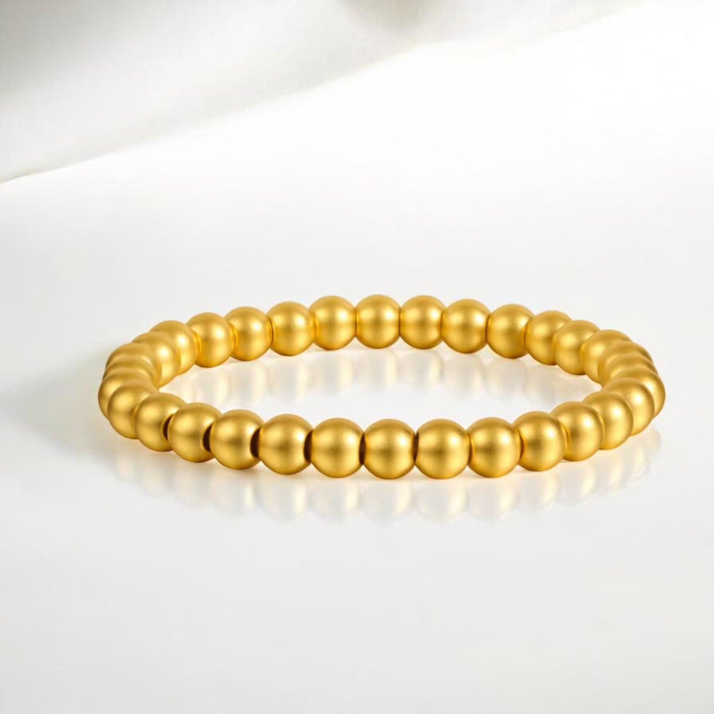 24k Pure 999 Hard Gold Frosted Matte Minimal Round Beads Bracelet