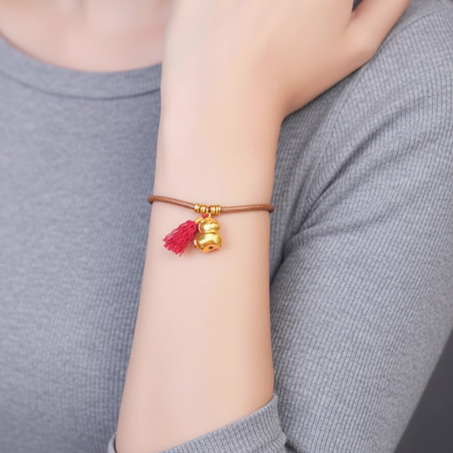 24k Real Gold Zodiac Year of Horse with Tassel Pendant Bracelet