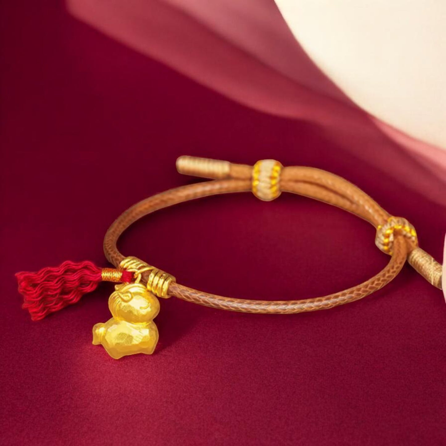 24k Real Gold Zodiac Year of Horse with Tassel Pendant Bracelet