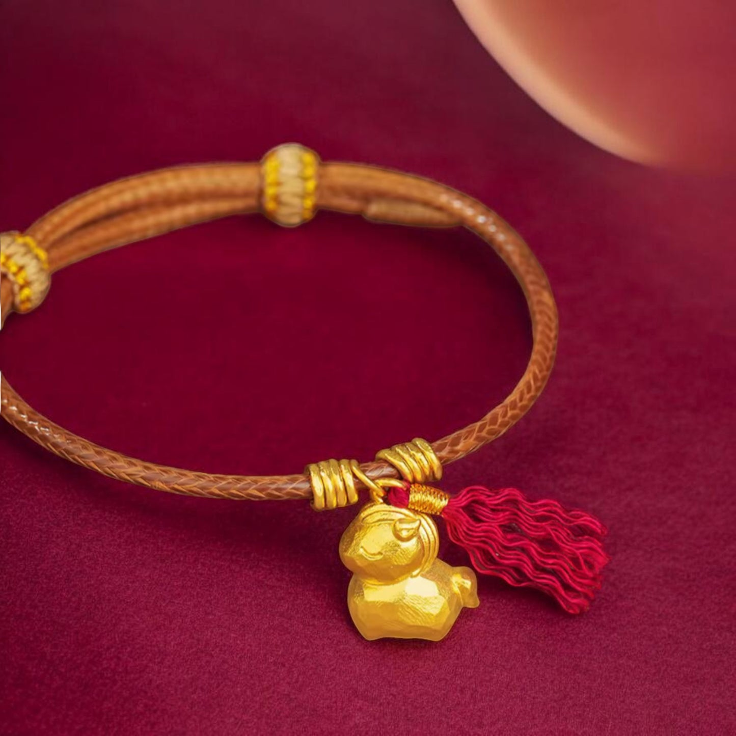 24k Real Gold Zodiac Year of Horse with Tassel Pendant Bracelet