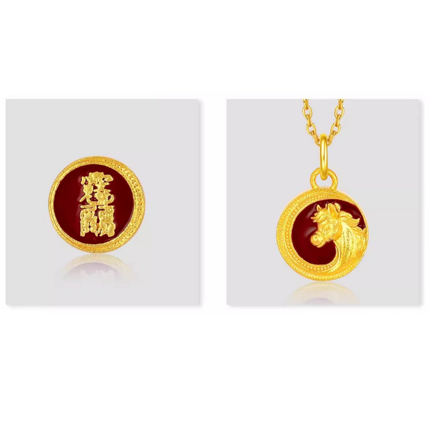 24K Gold Zodiac Horse Red Enamel Spacer Bead and Pendant