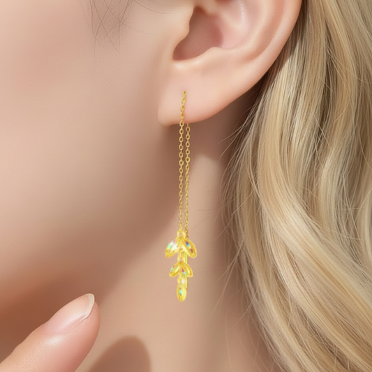 24K 999 Gold Trendy Wheat Dazzling Threader Earrings