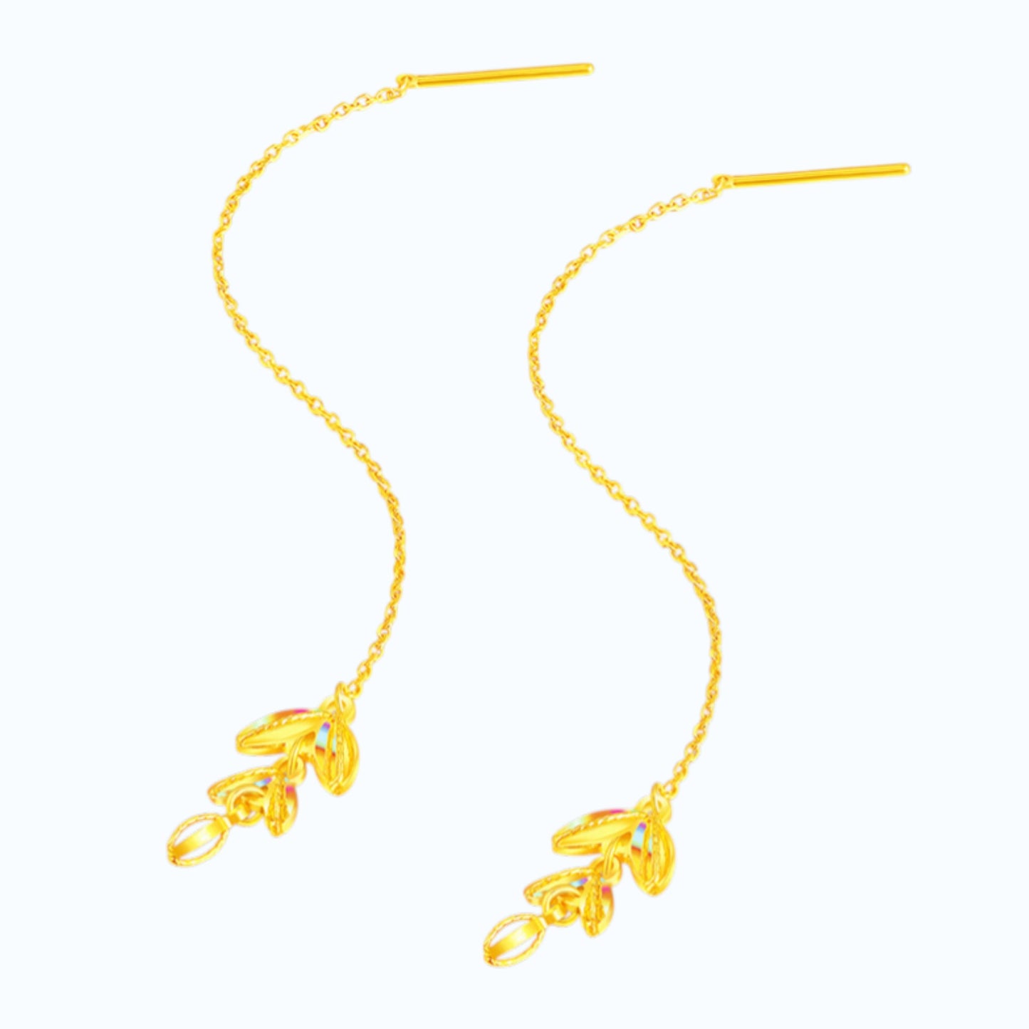 24K 999 Gold Trendy Wheat Dazzling Threader Earrings