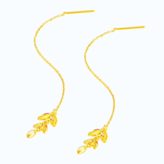24K 999 Gold Trendy Wheat Dazzling Threader Earrings