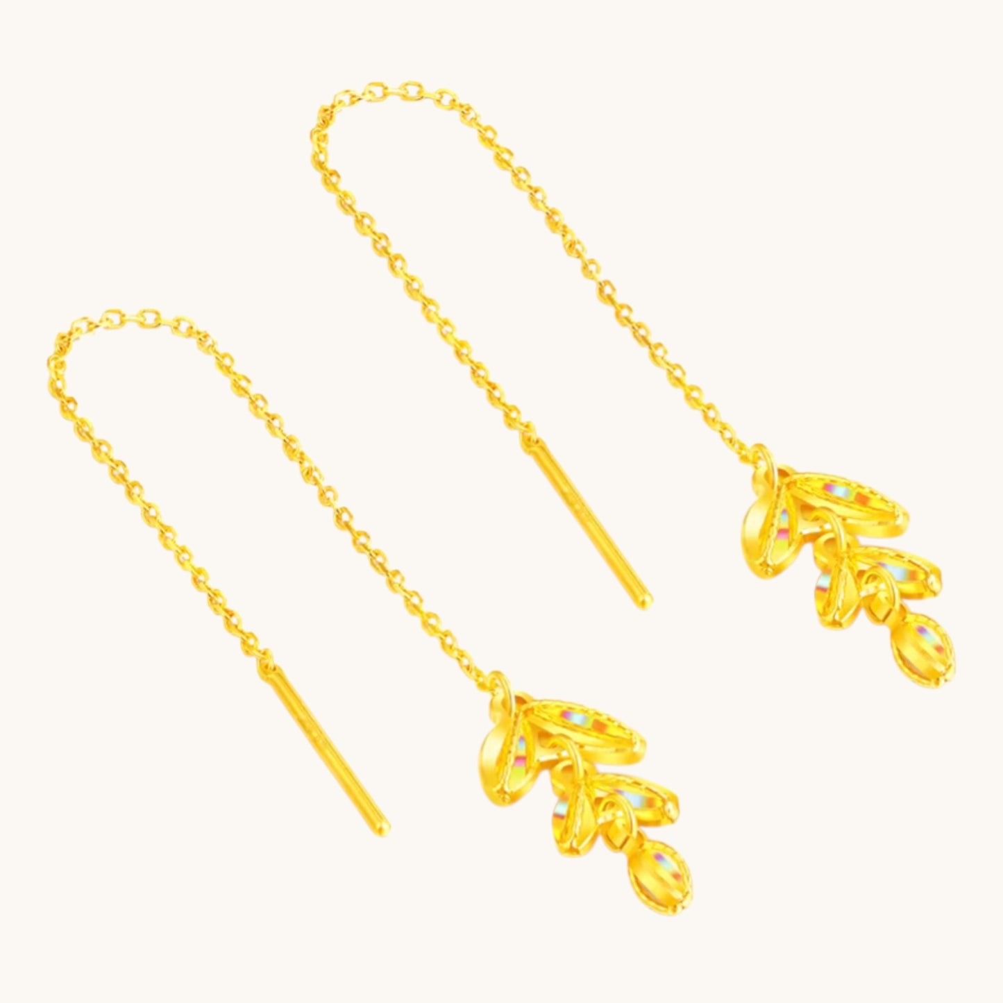 24K 999 Gold Trendy Wheat Dazzling Threader Earrings