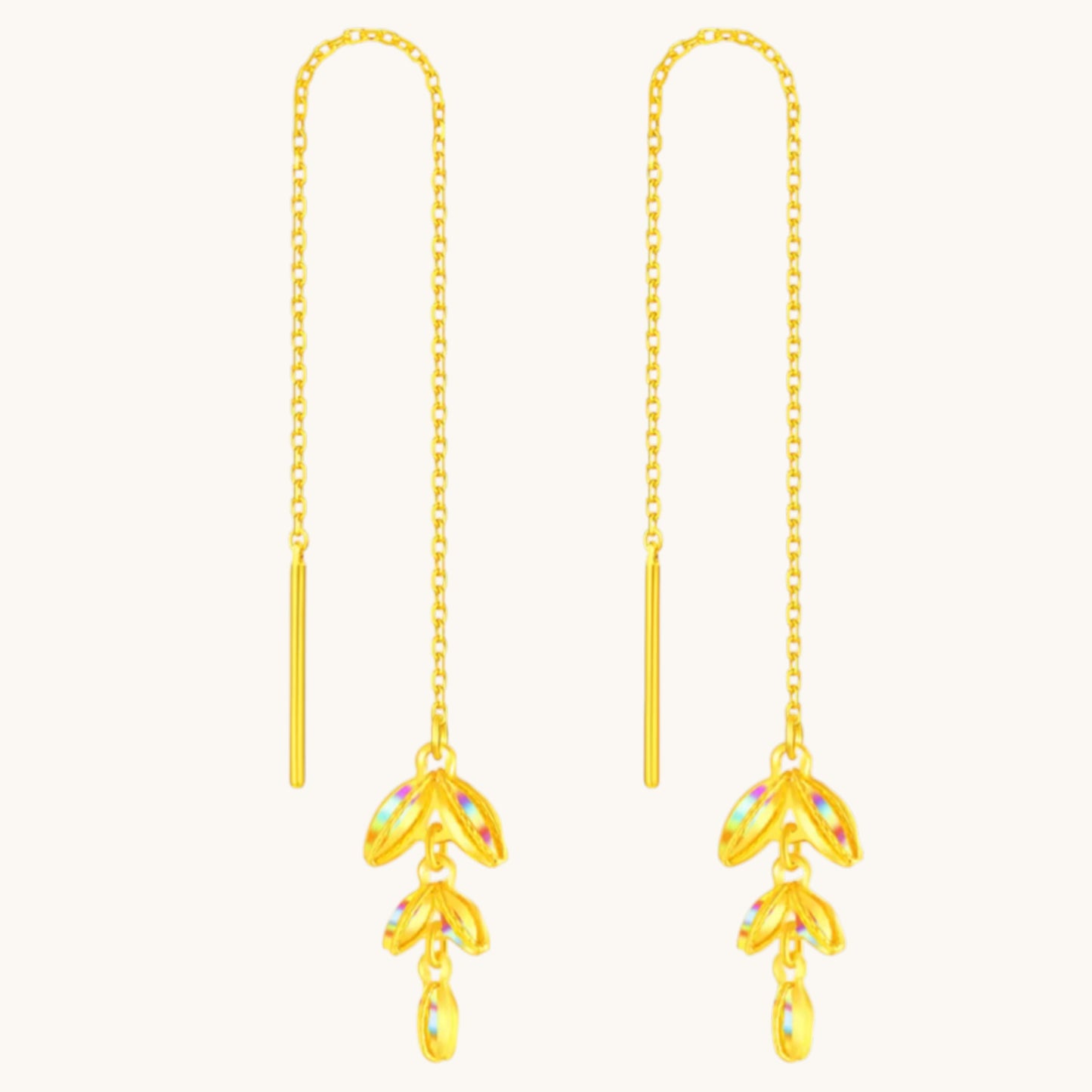 24K 999 Gold Trendy Wheat Dazzling Threader Earrings