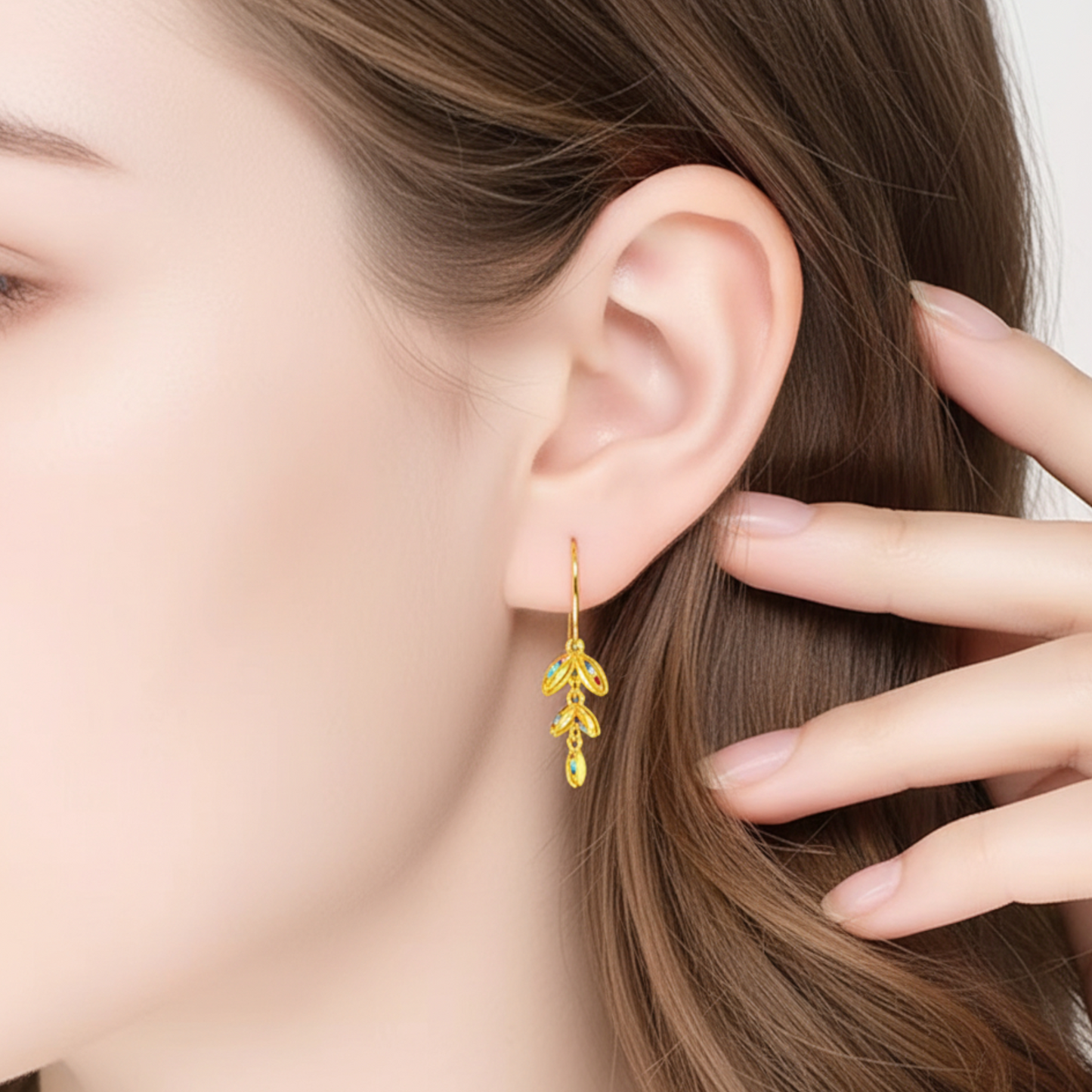 24K 999 Gold Trendy Wheat Dazzling Hoop Earrings