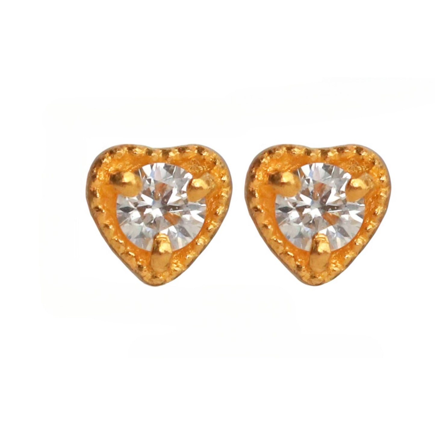 24K Gold Minimal Moissanite Mini Star or Heart Stud Earrings
