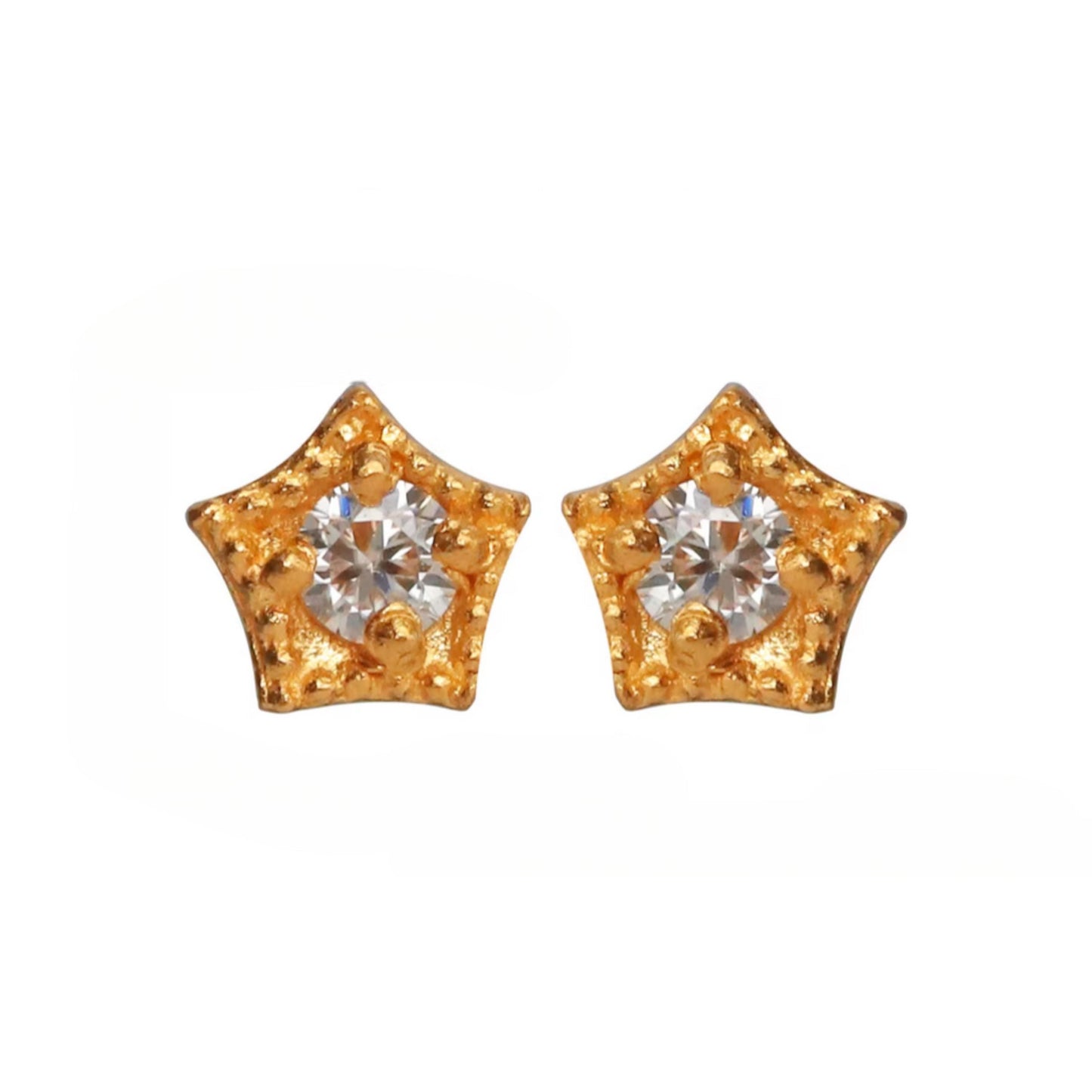 24K Gold Minimal Moissanite Mini Star or Heart Stud Earrings