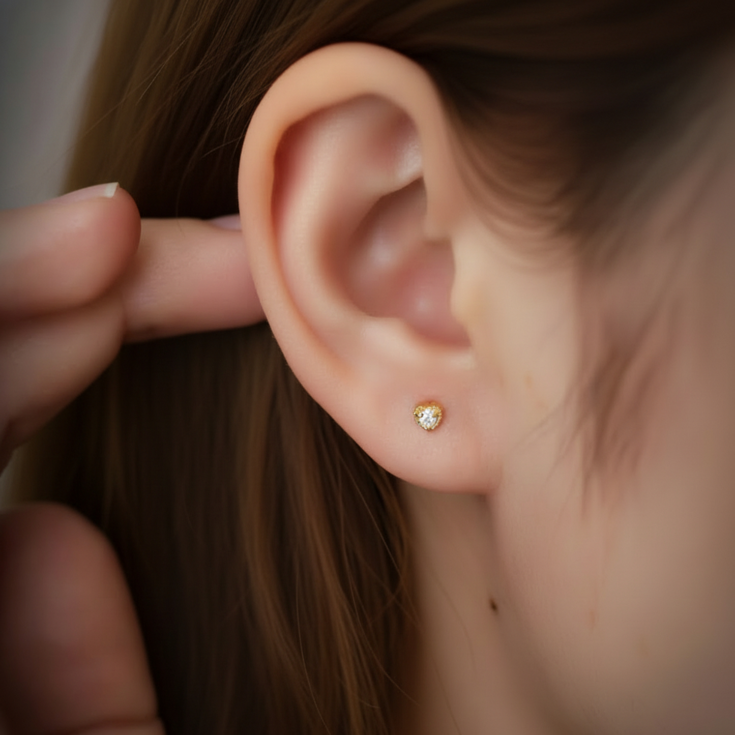 24K Gold Minimal Moissanite Mini Star or Heart Stud Earrings