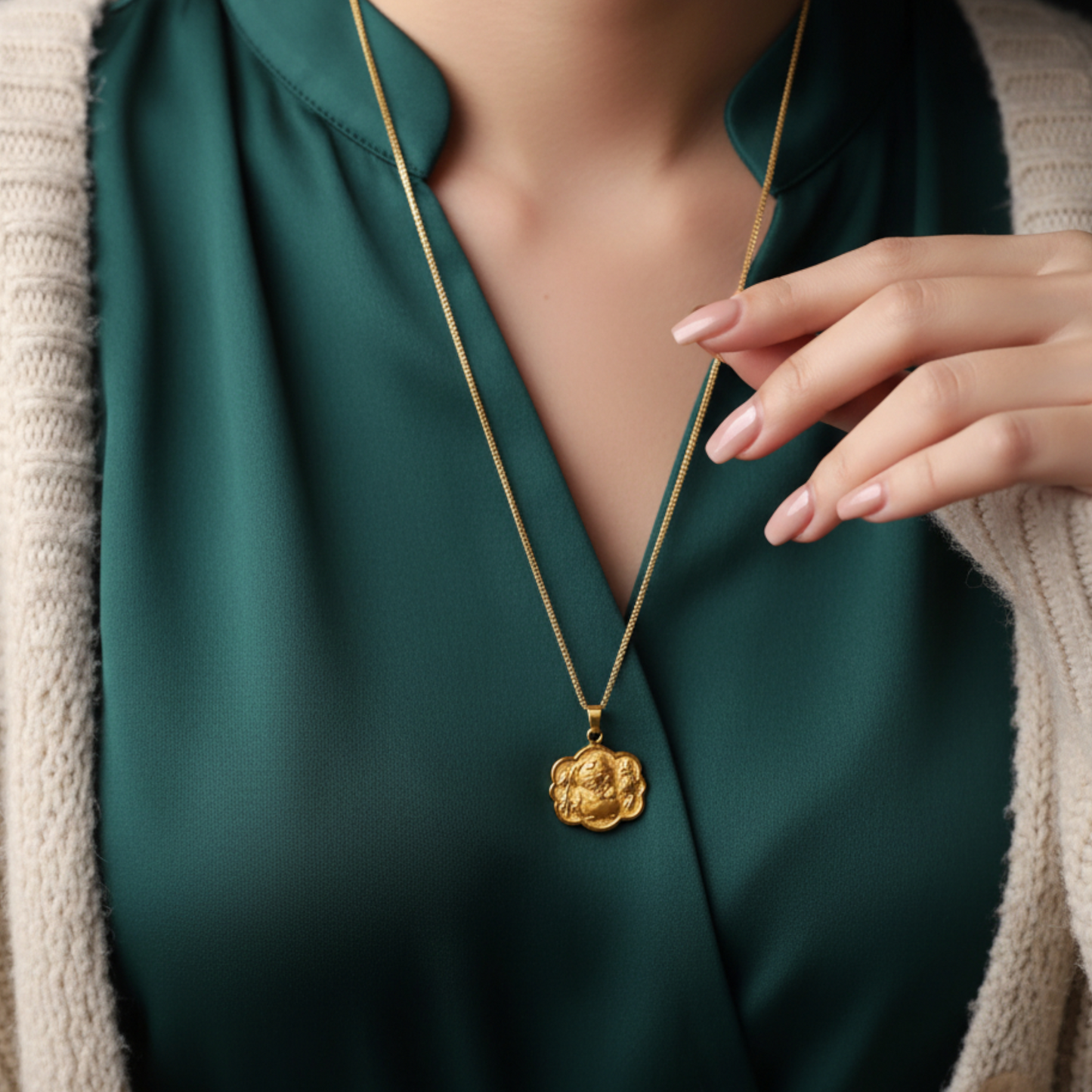 24K 999 Gold Engraved Cat Kitty Double Side Pendant
