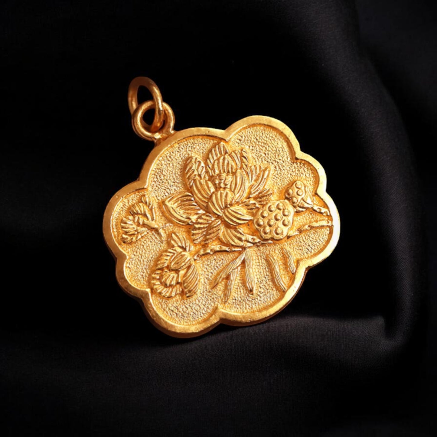 24K 999 Gold Engraved Cat Kitty Double Side Pendant