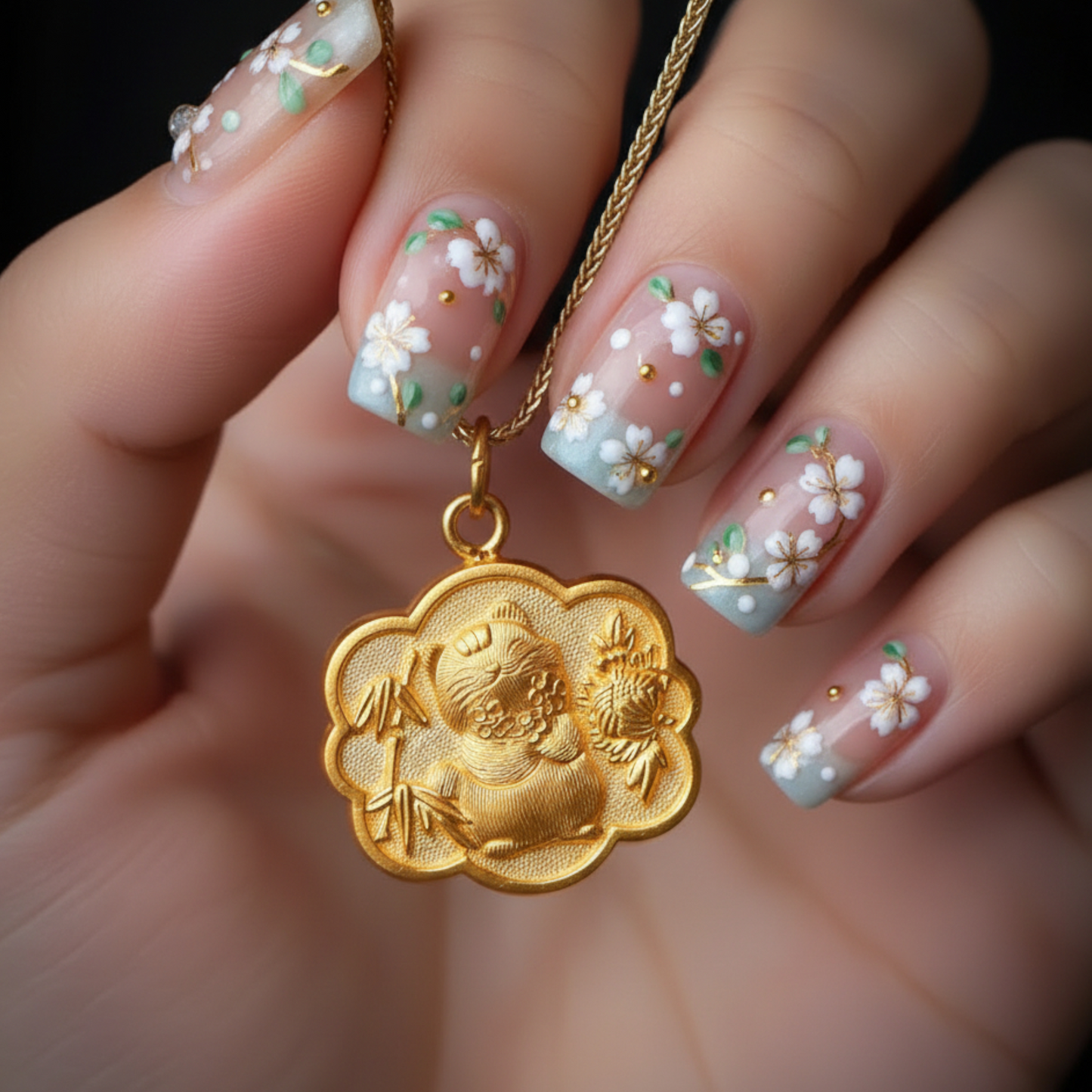 24K 999 Gold Engraved Cat Kitty Double Side Pendant