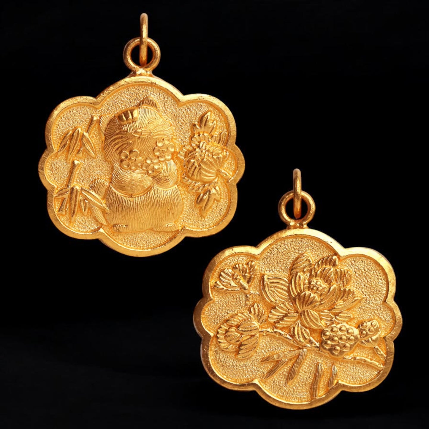 24K 999 Gold Engraved Cat Kitty Double Side Pendant
