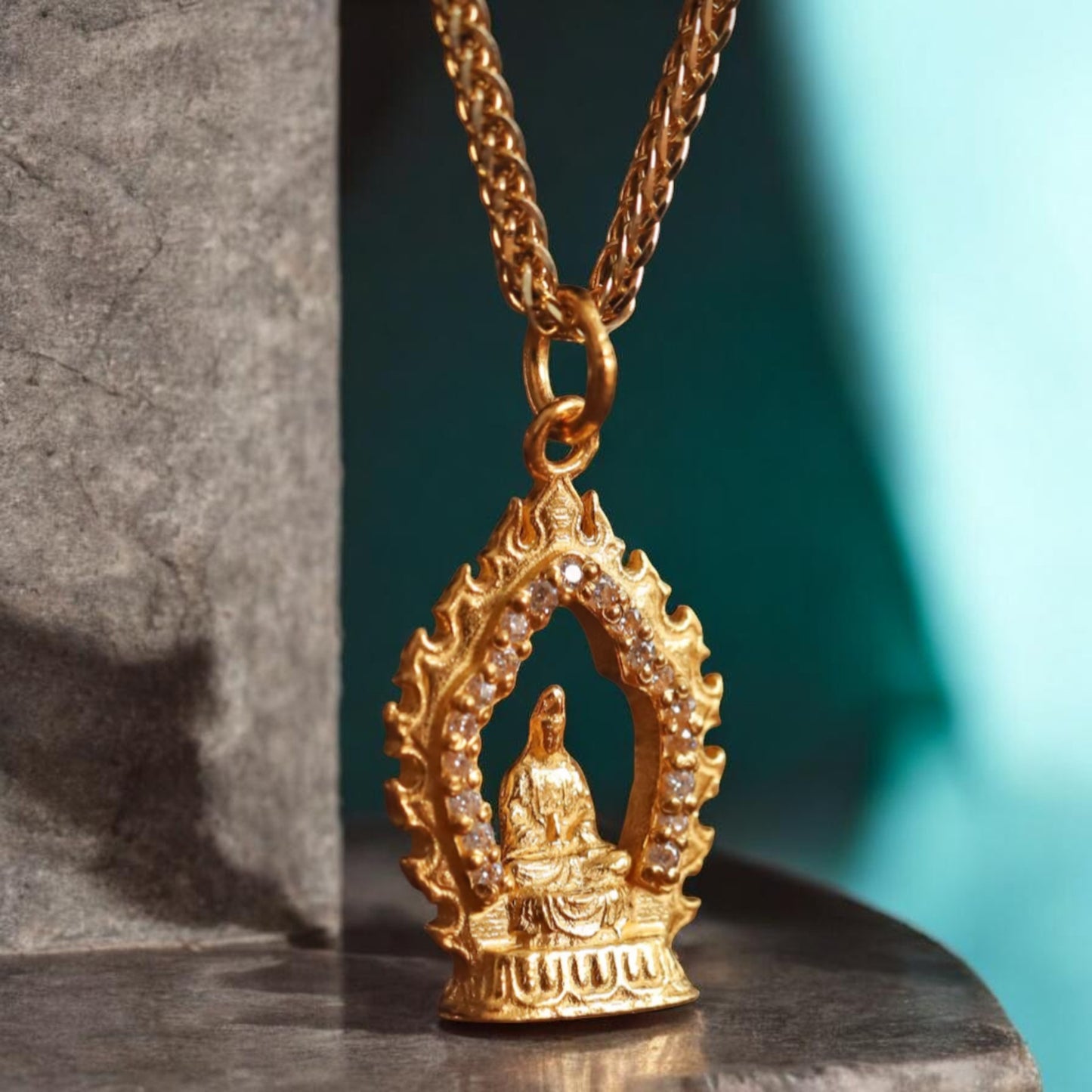 24K 999 Gold Guanyin Buddha Moissanite Pendant