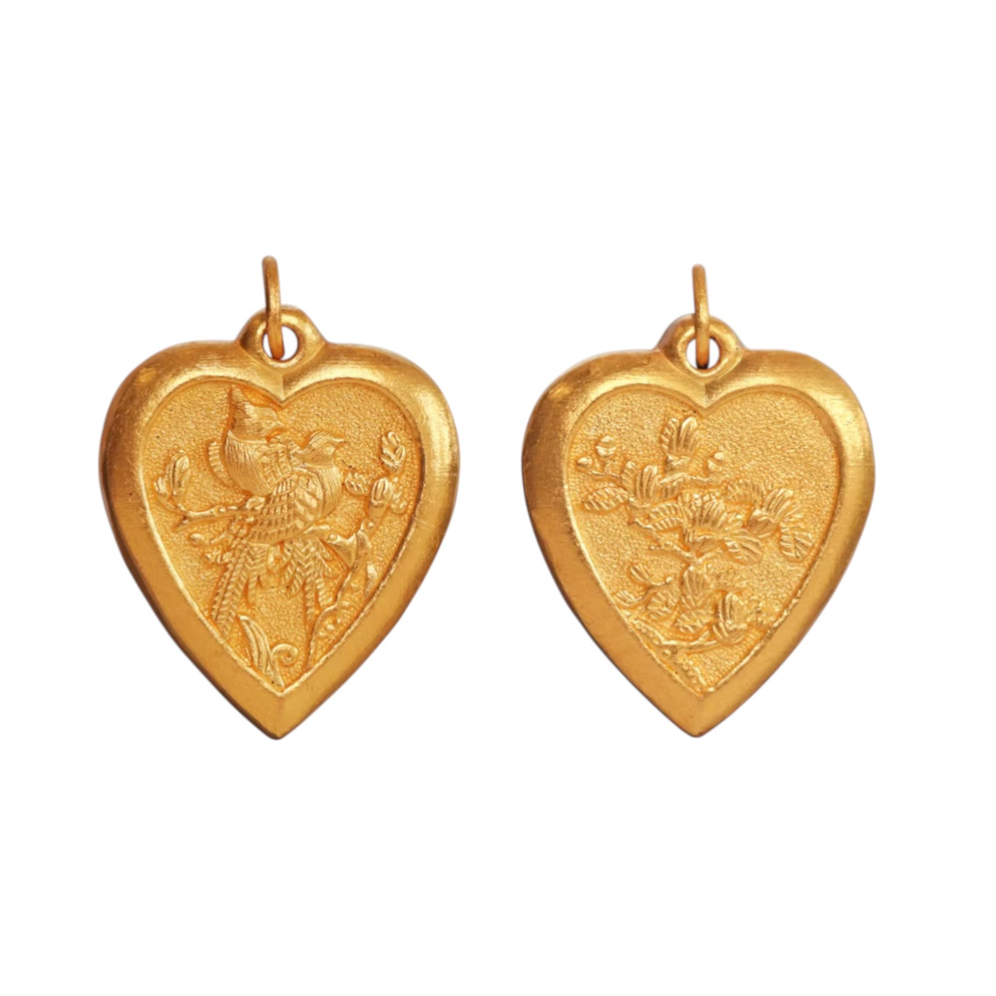 24K 999 Gold Engraved Bird Heart-Shaped Pendant