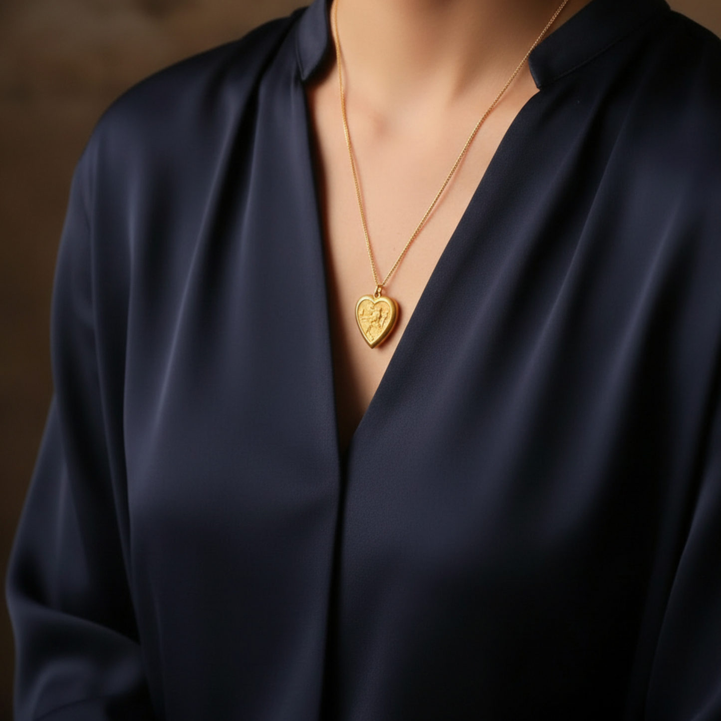 24K 999 Gold Engraved Bird Heart-Shaped Pendant