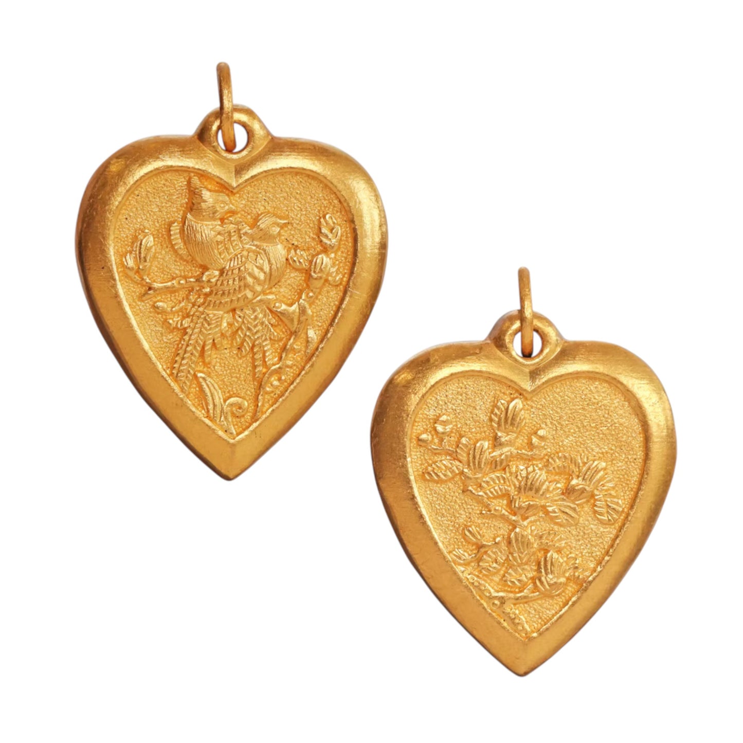 24K 999 Gold Engraved Bird Heart-Shaped Pendant