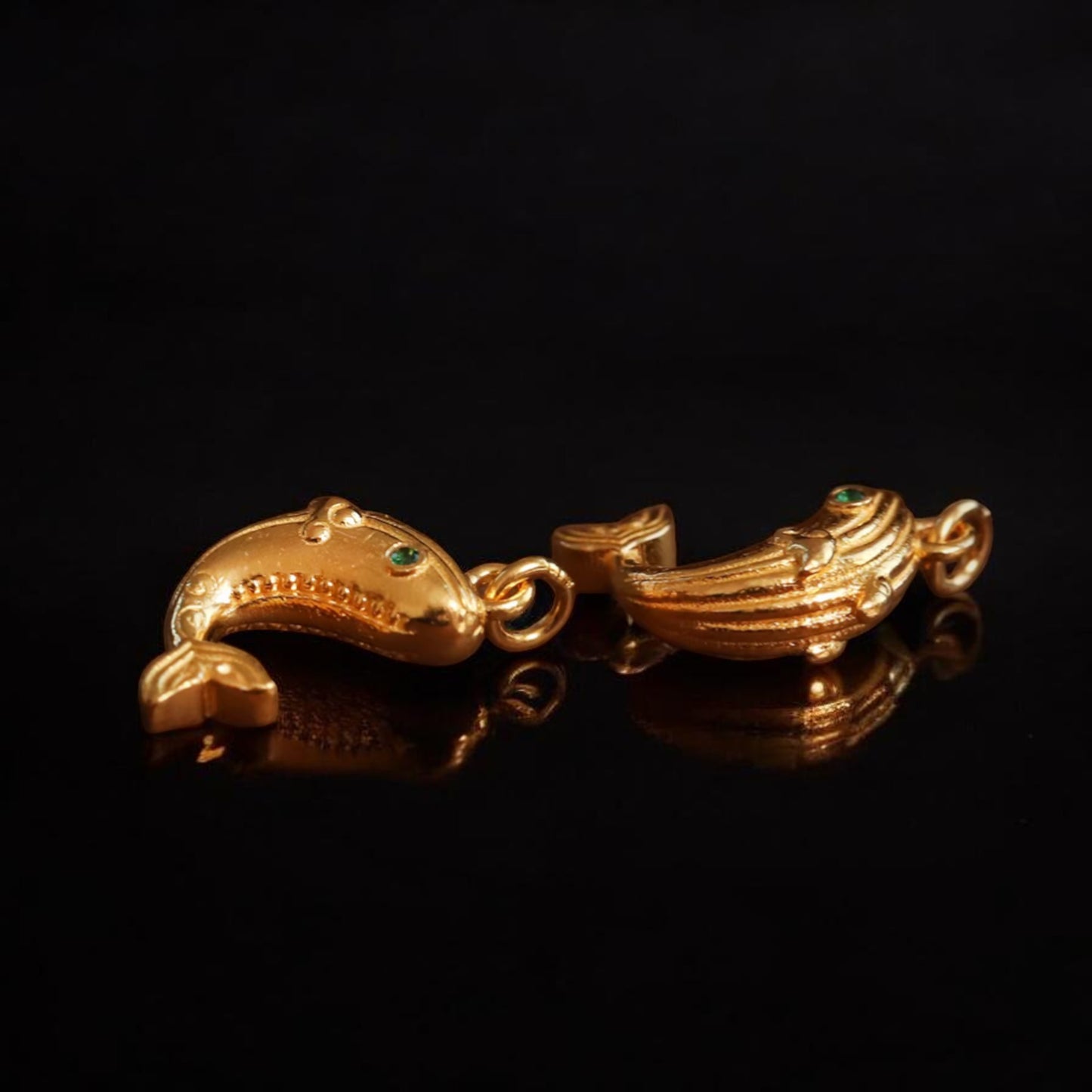 24K 999 Gold Detailed Zircon Whale Pendant D.I.Y Charm Accessories