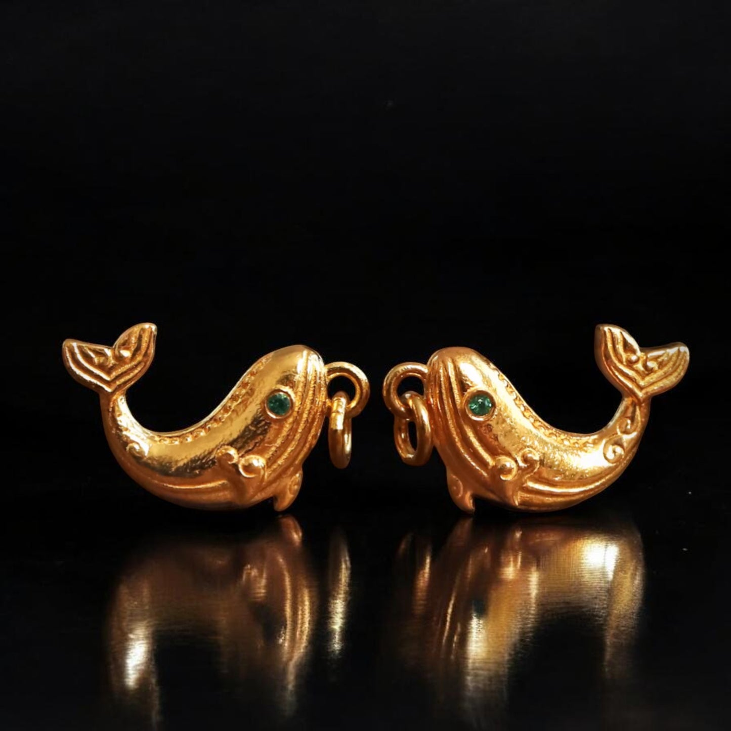 24K 999 Gold Detailed Zircon Whale Pendant D.I.Y Charm Accessories