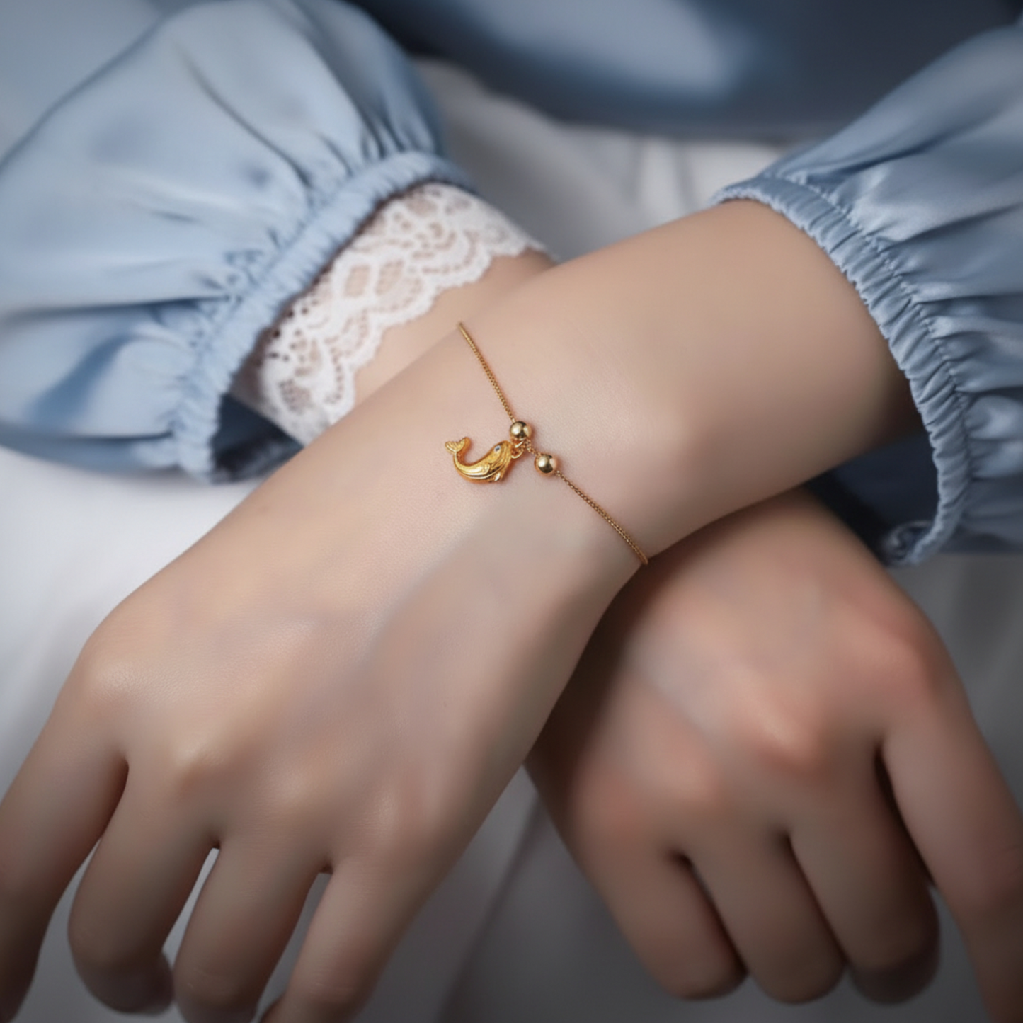 24K 999 Gold Detailed Zircon Whale Pendant D.I.Y Charm Accessories