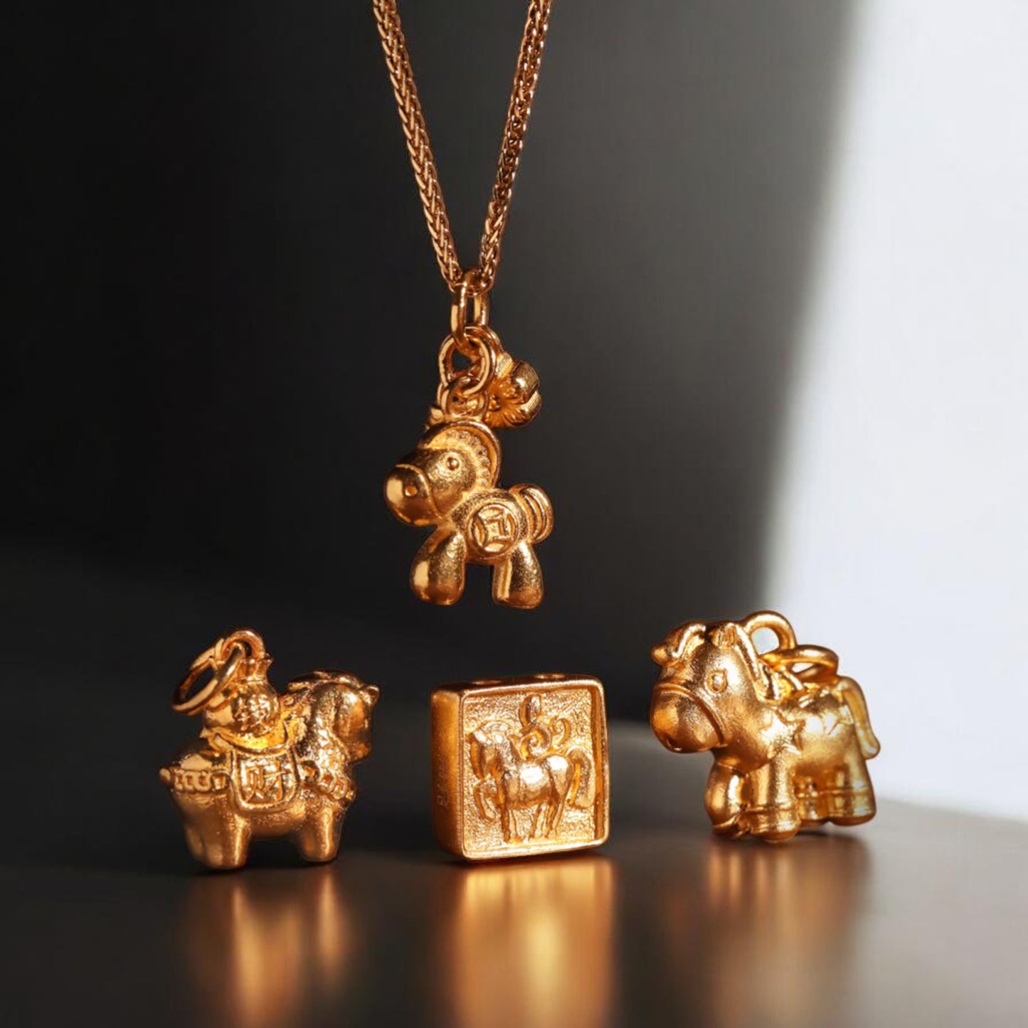 24K 999 Gold Zodiac Year of Horse Charm Pendant D.I.Y Charm Accessories