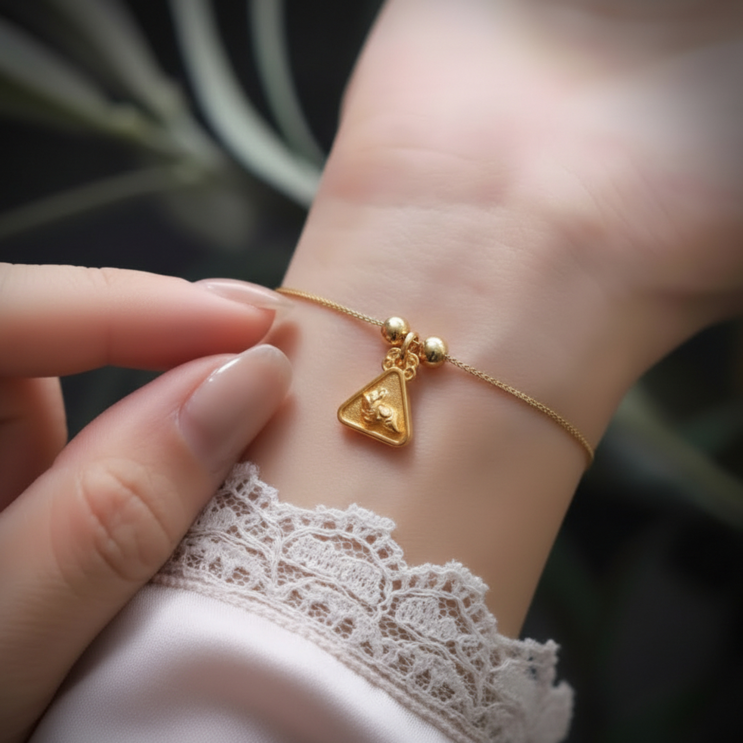 24K 999 Gold Mini Engraved Chinese Zodic Birth Year Animal Triangle D.I.Y Charm