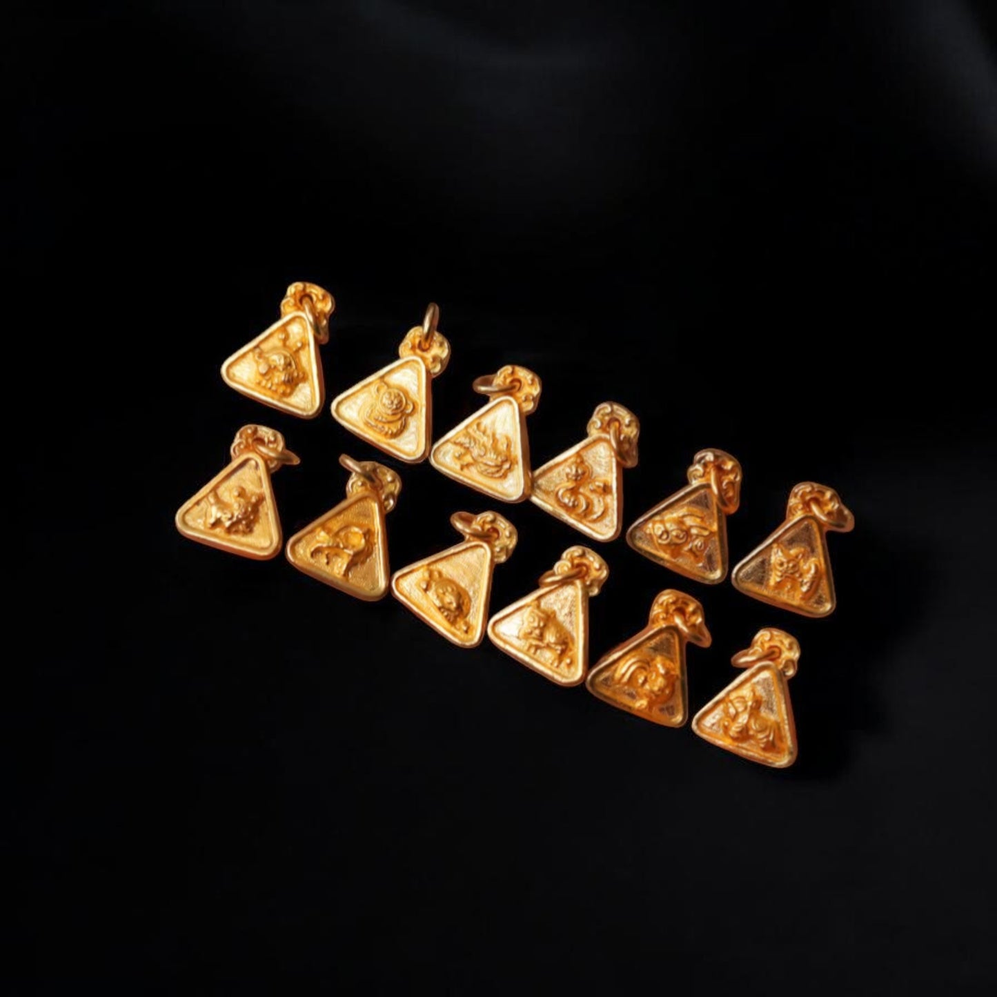 24K 999 Gold Mini Engraved Chinese Zodic Birth Year Animal Triangle D.I.Y Charm