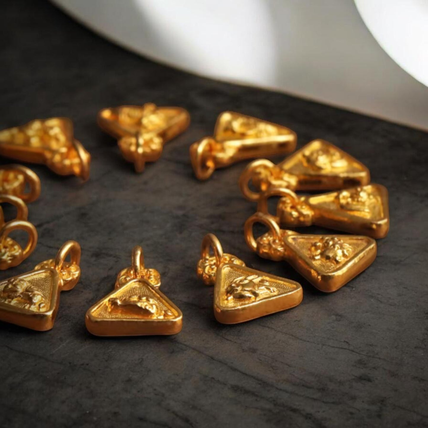 24K 999 Gold Mini Engraved Chinese Zodic Birth Year Animal Triangle D.I.Y Charm