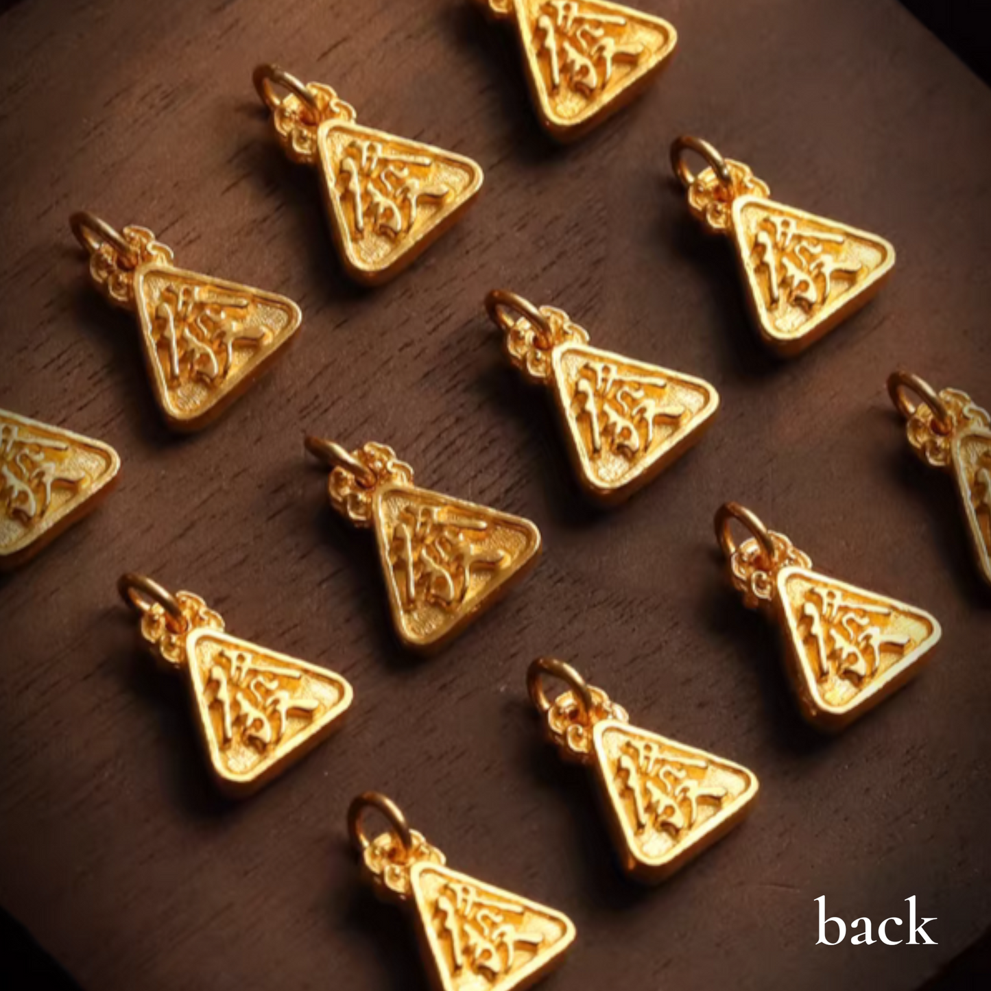 24K 999 Gold Mini Engraved Chinese Zodic Birth Year Animal Triangle D.I.Y Charm