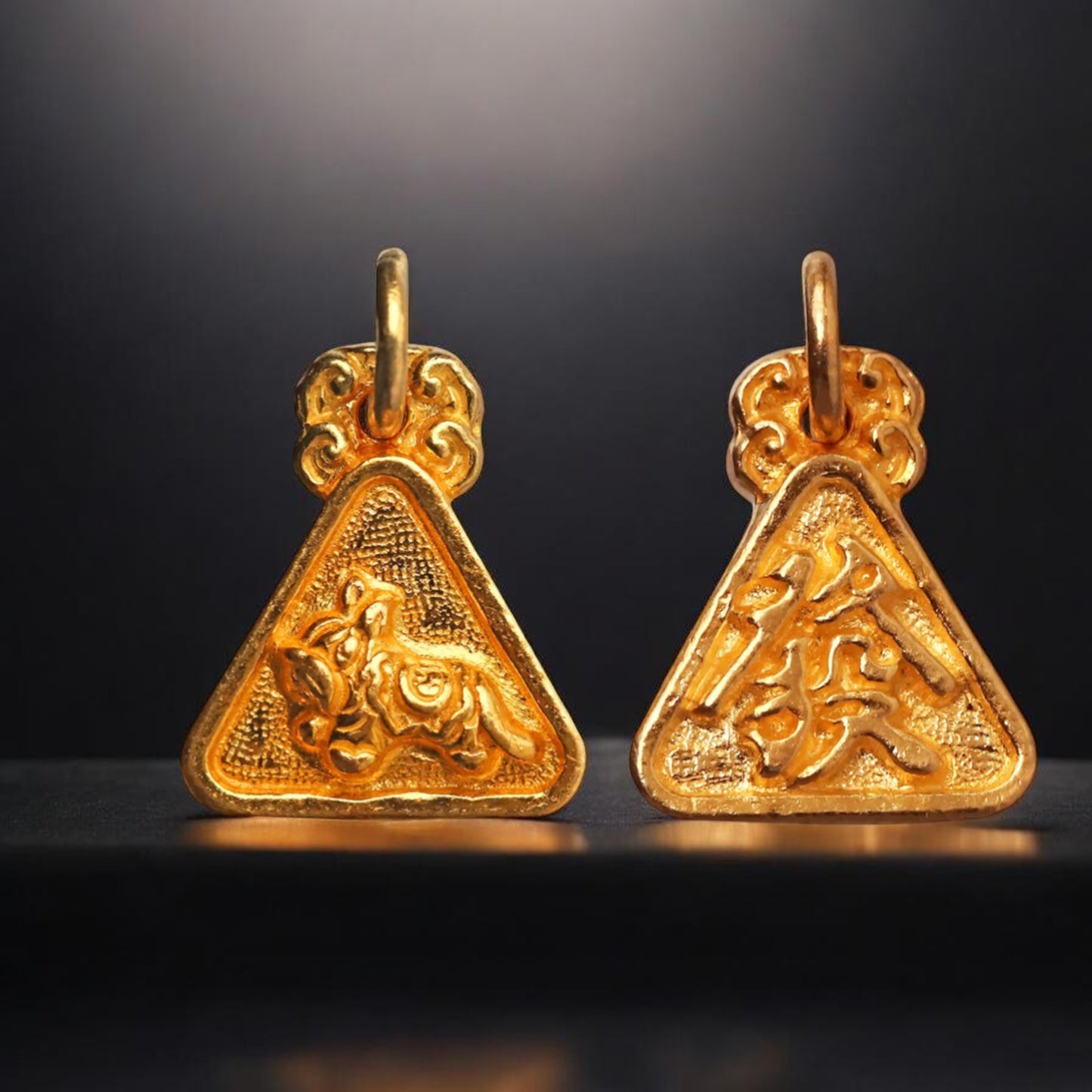 24K 999 Gold Mini Engraved Chinese Zodic Birth Year Animal Triangle D.I.Y Charm