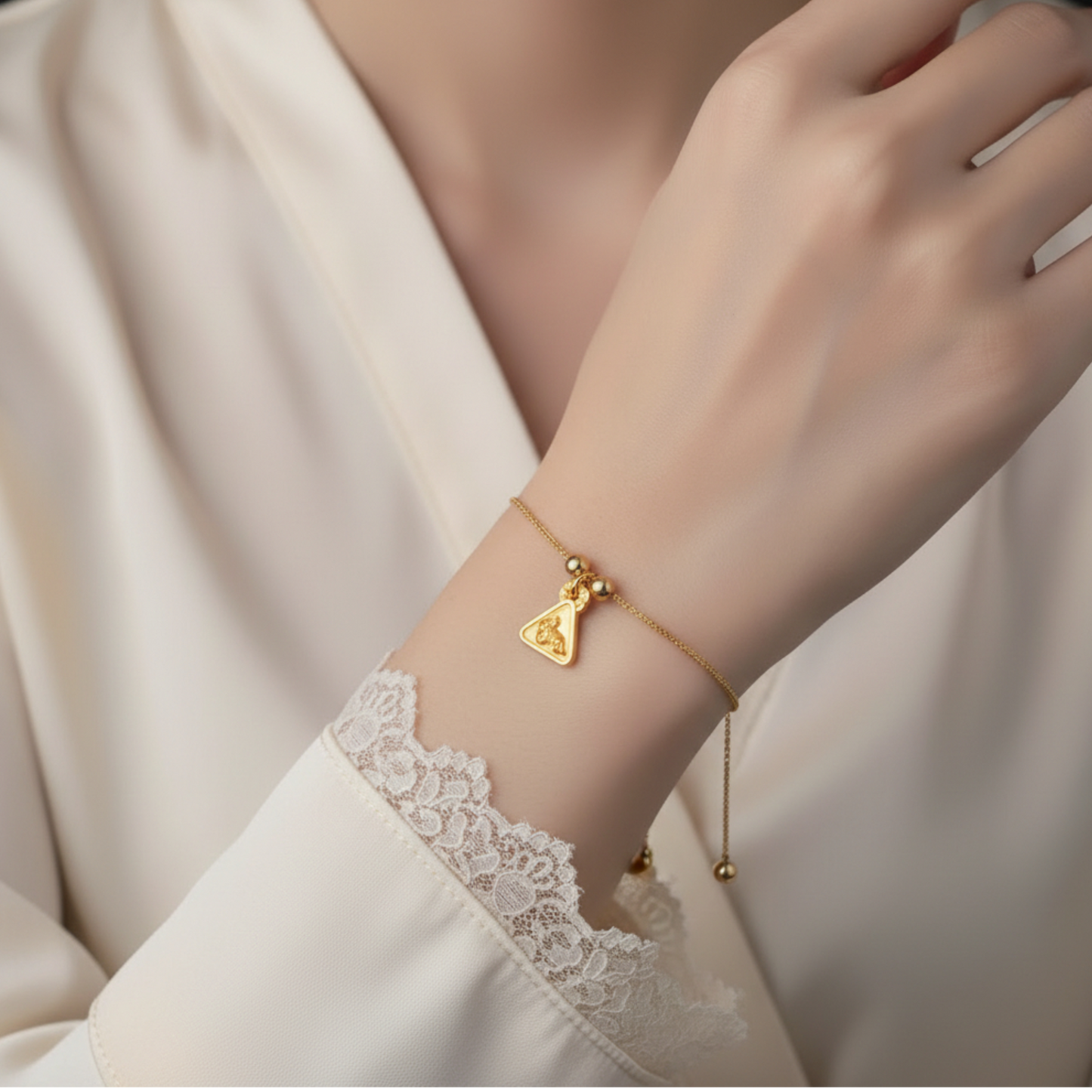 24K 999 Gold Mini Engraved Chinese Zodic Birth Year Animal Triangle D.I.Y Charm