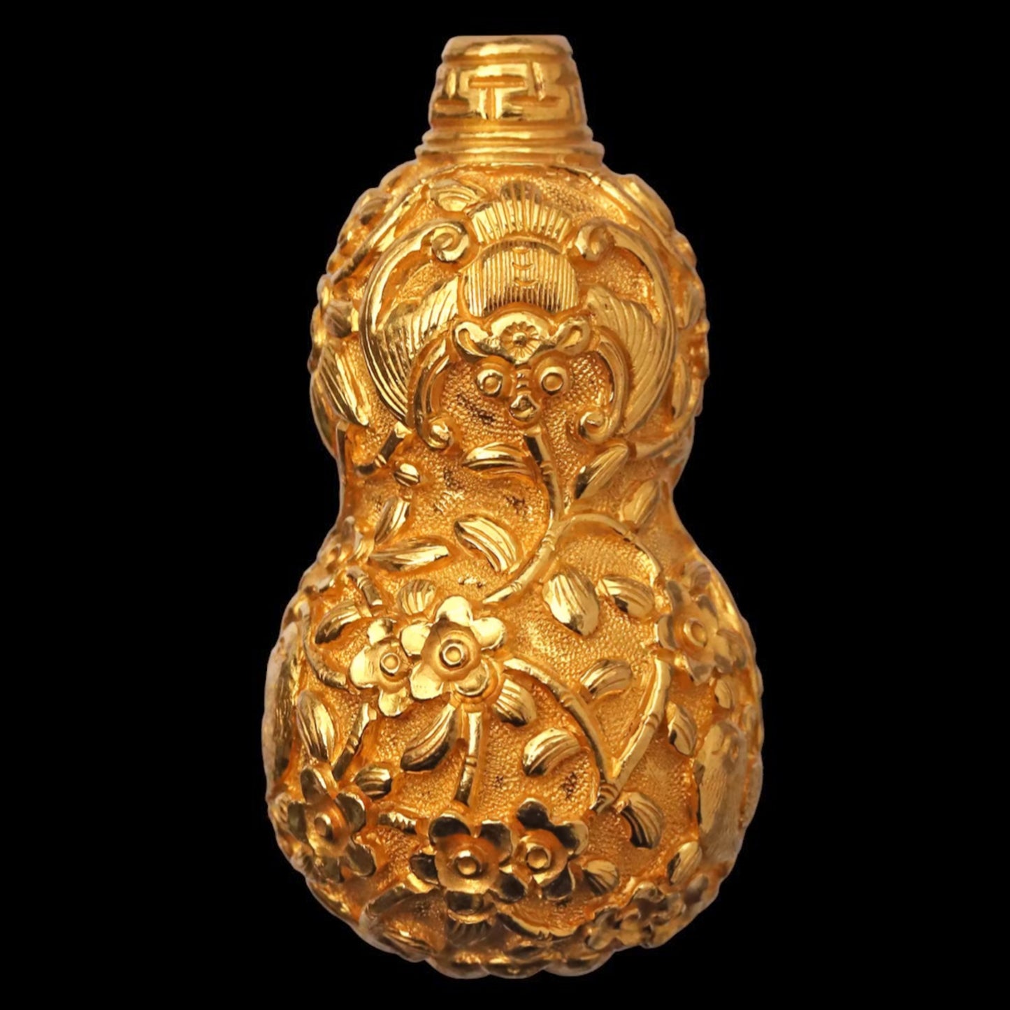 24K 999 Gold Engraved Magpie Cherry blossom Auspicious Gourd Pendant