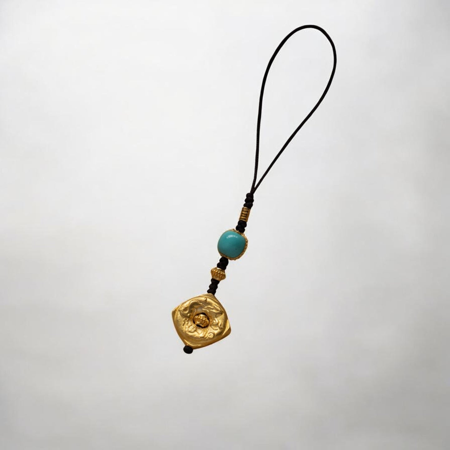 24K 999 Pure Gold Ancient Style Tai Sui Turquoise Mobile Phone Keychain Pendant