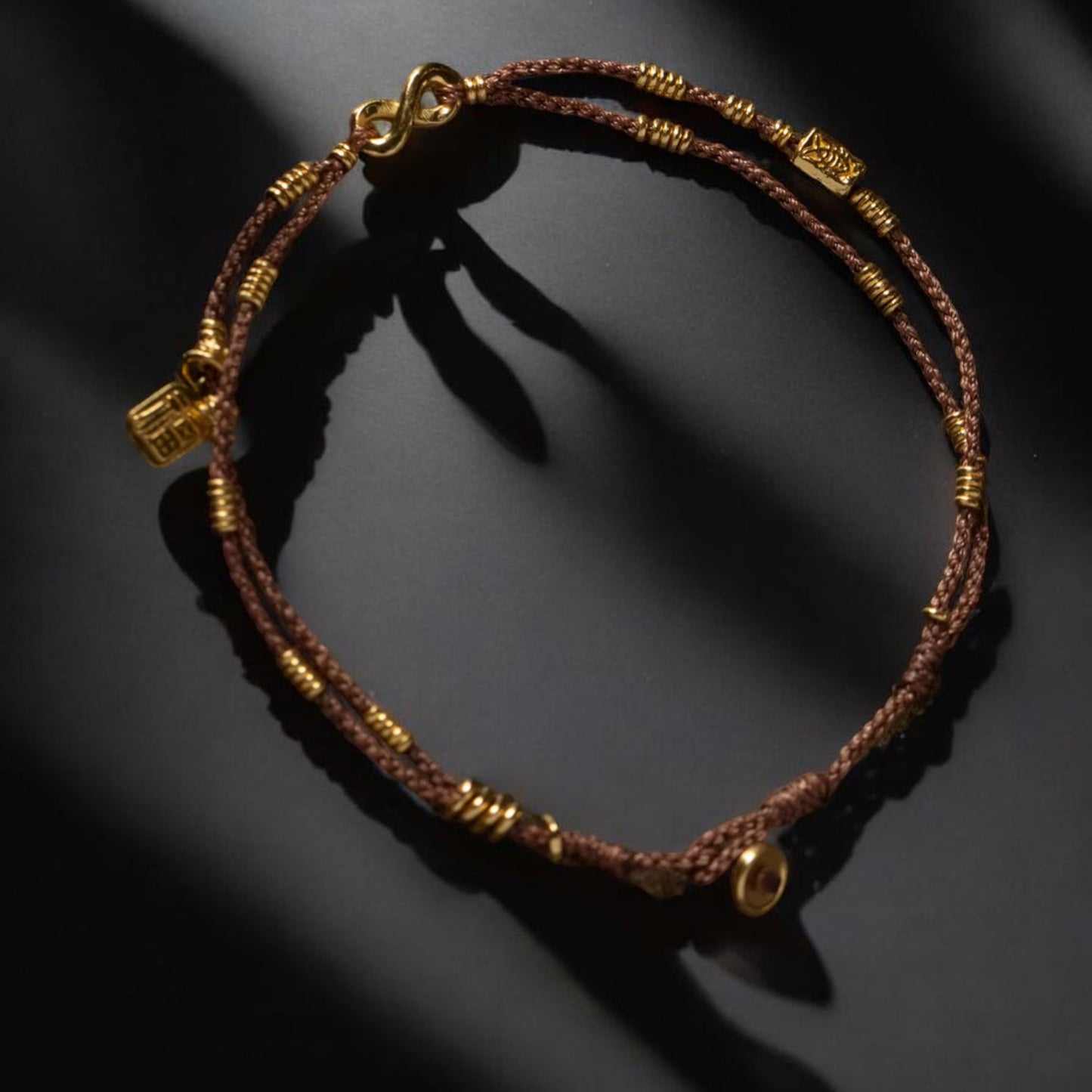 24K Pure 999 Gold Chinese Fu Blessing Lucky Beads Woven Rope Bracelet