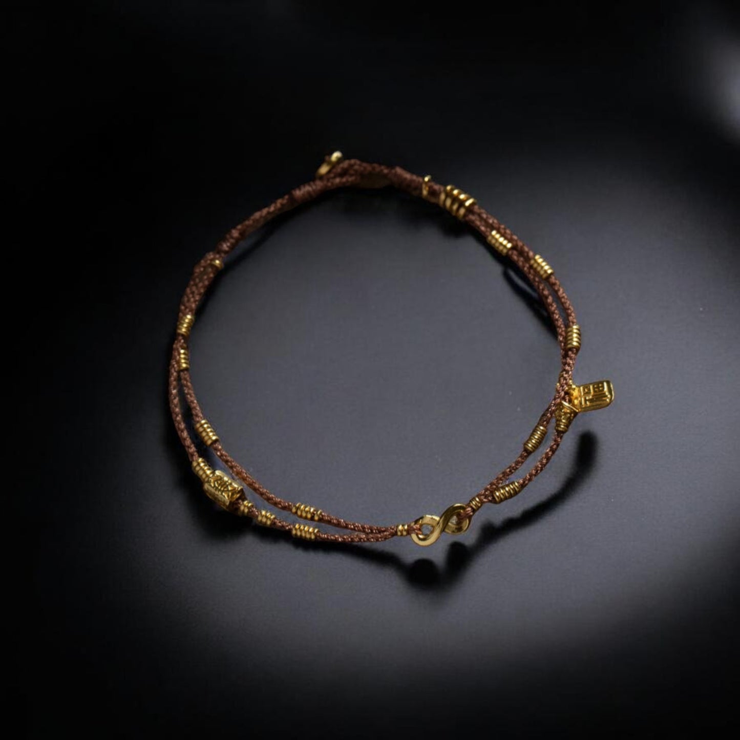 24K Pure 999 Gold Chinese Fu Blessing Lucky Beads Woven Rope Bracelet