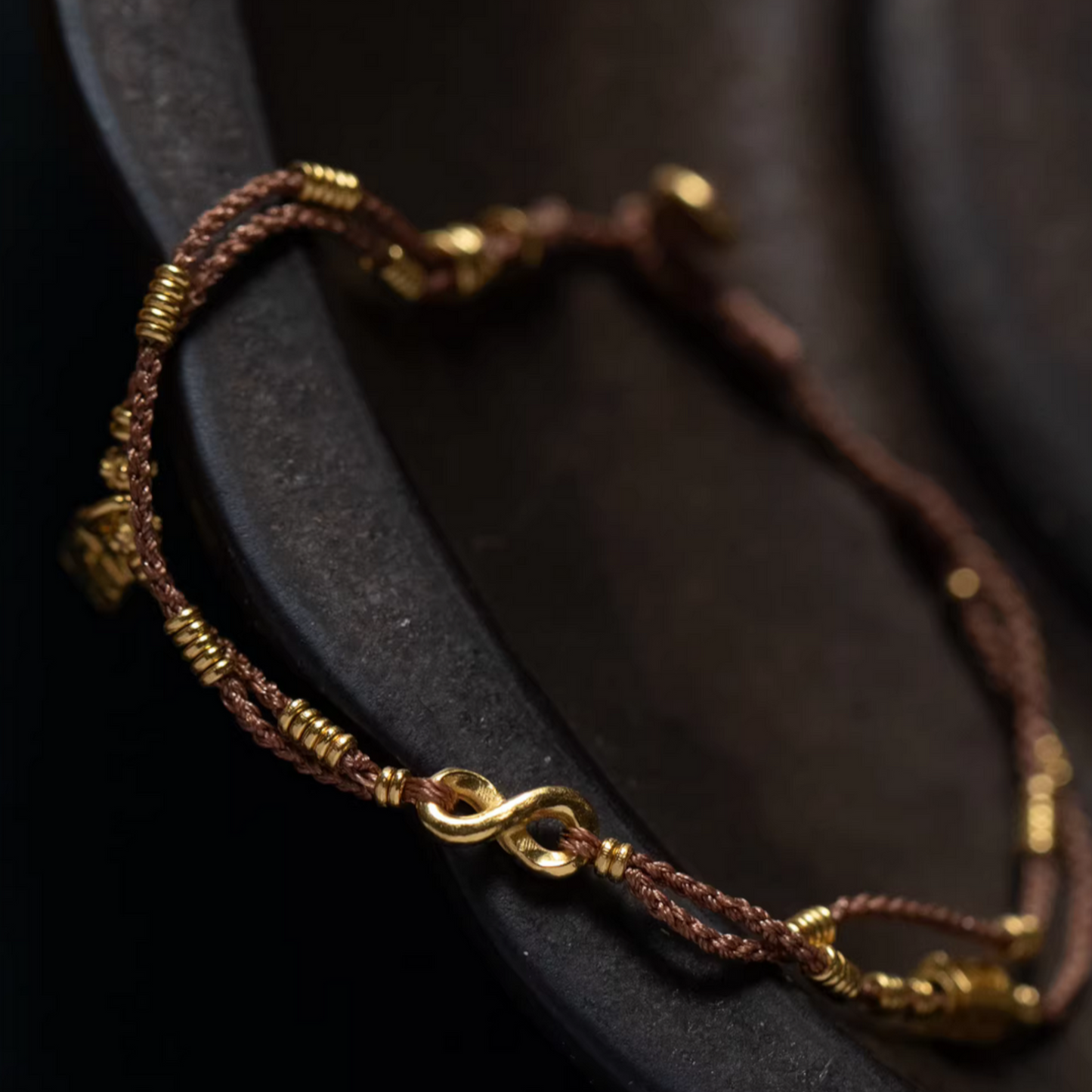24K Pure 999 Gold Chinese Fu Blessing Lucky Beads Woven Rope Bracelet