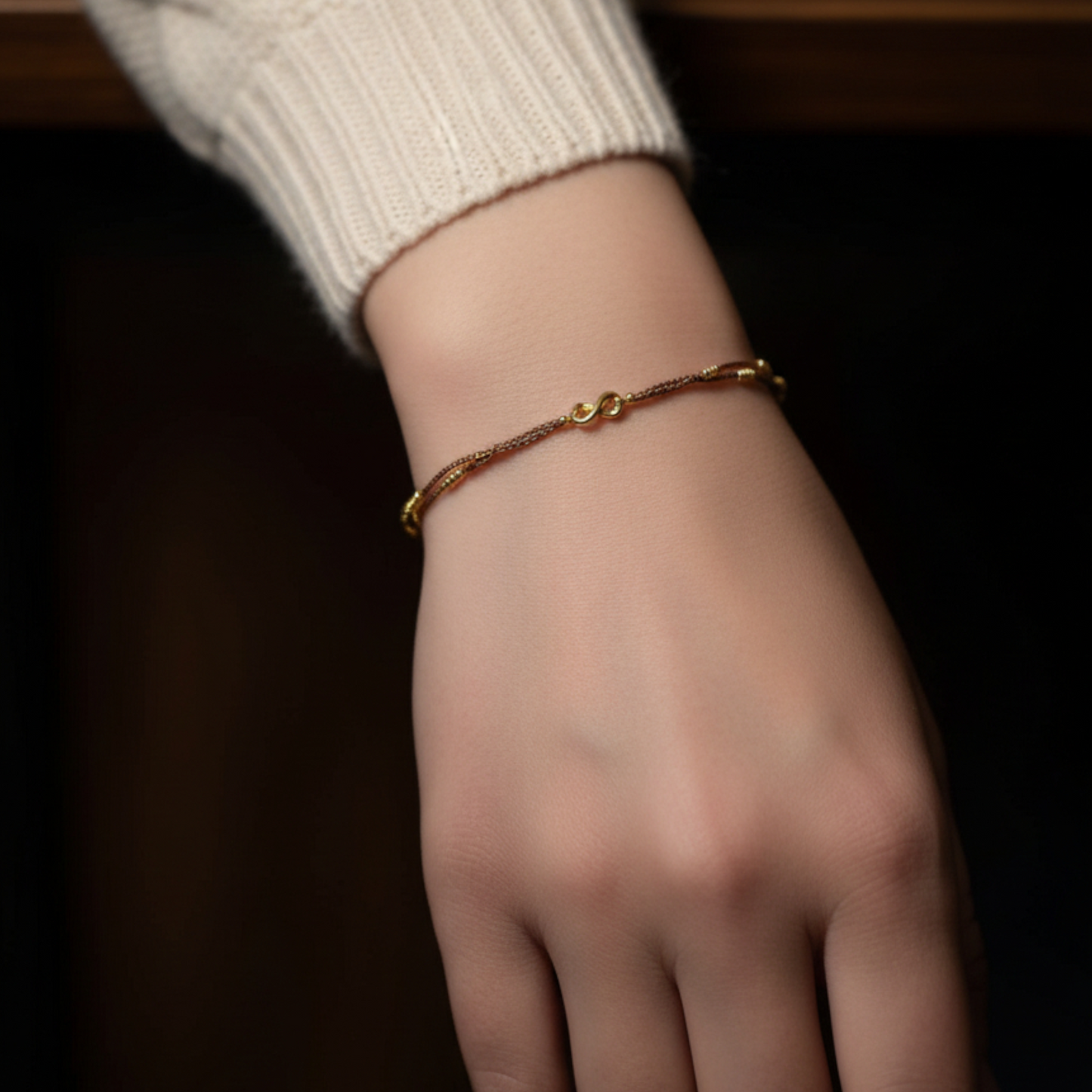 24K Pure 999 Gold Chinese Fu Blessing Lucky Beads Woven Rope Bracelet