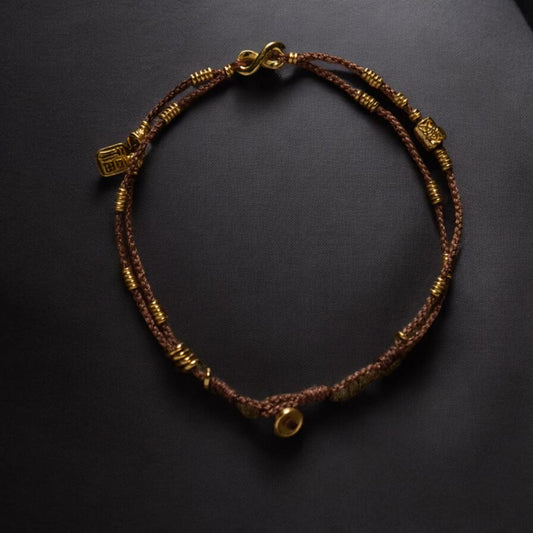 24K Pure 999 Gold Chinese Fu Blessing Lucky Beads Woven Rope Bracelet