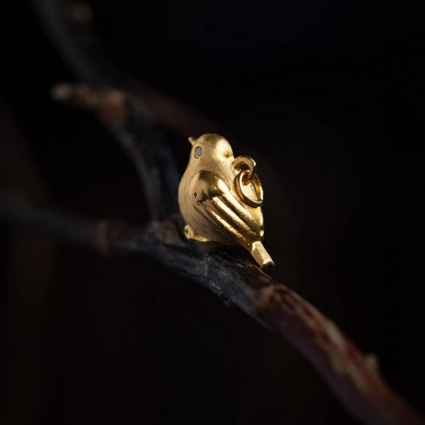 24K 999 Gold Lucky Bird Moissanite Pendant Charm