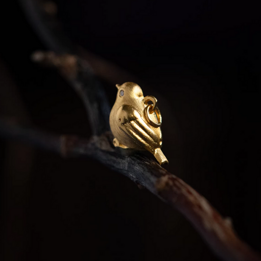24K 999 Gold Lucky Bird Moissanite Pendant Charm
