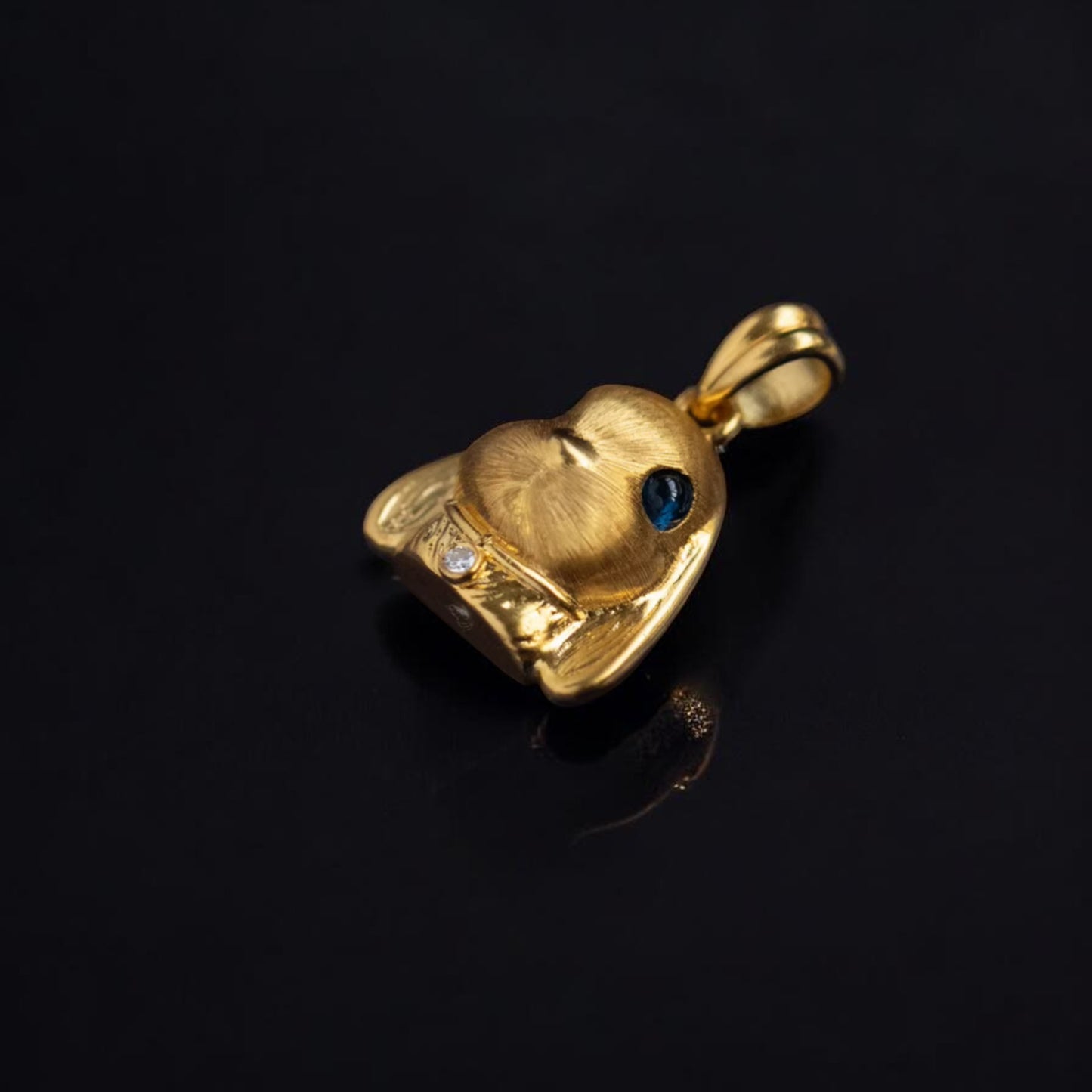 24K 999 Gold Rabbit Cute Bunny Moissanite Enamel Pendant
