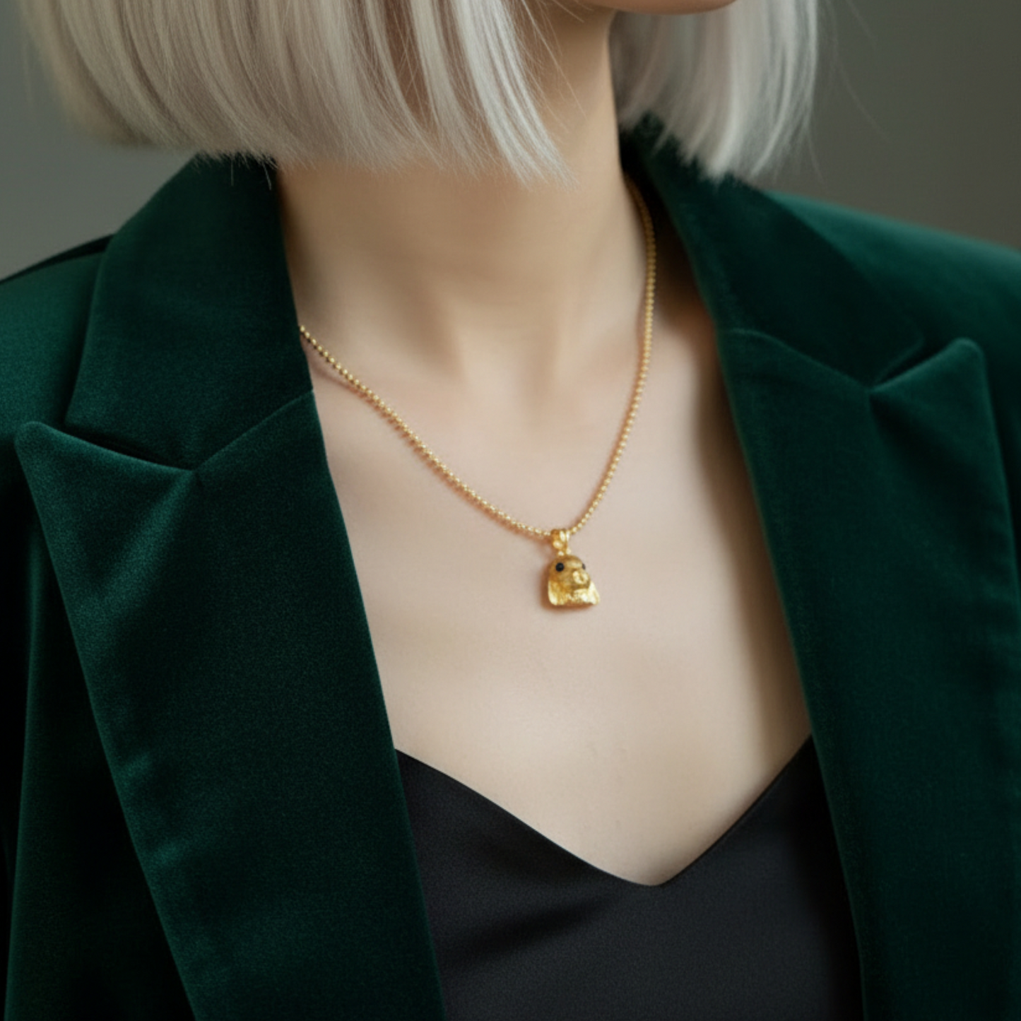 24K 999 Gold Rabbit Cute Bunny Moissanite Enamel Pendant