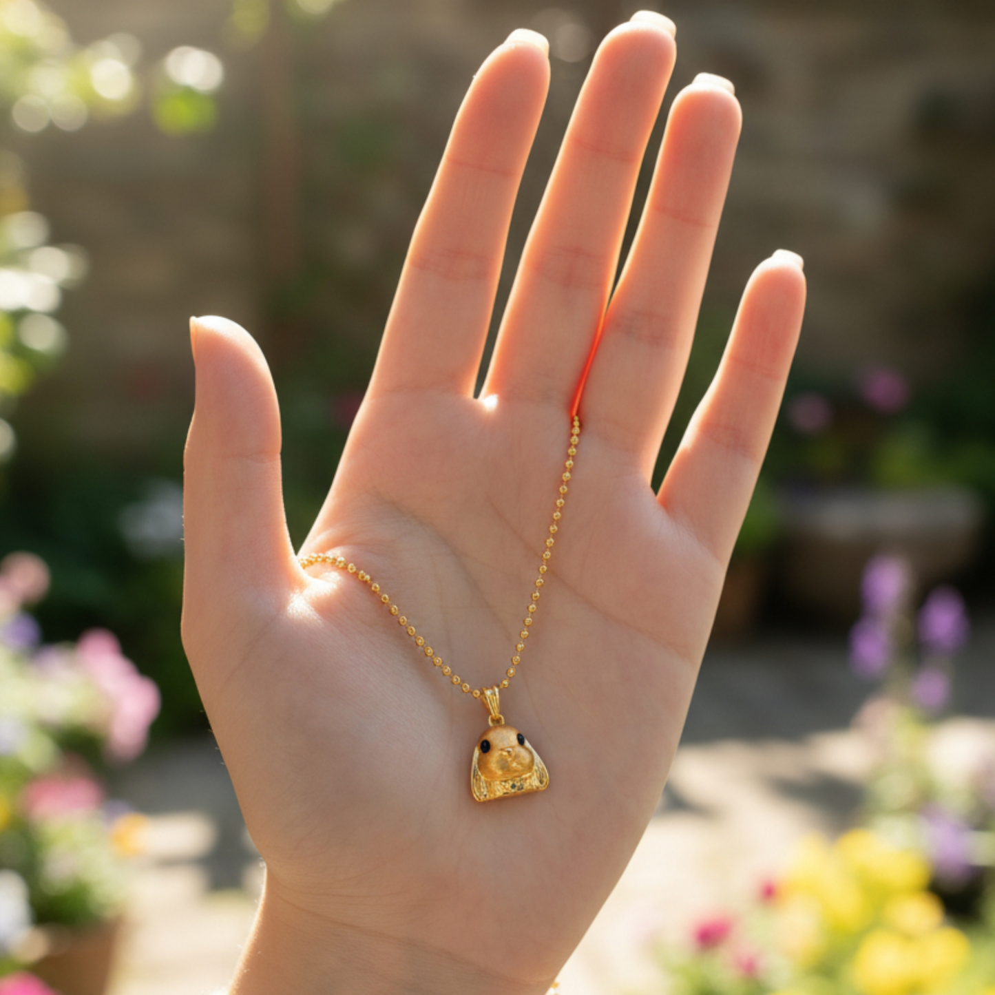 24K 999 Gold Rabbit Cute Bunny Moissanite Enamel Pendant